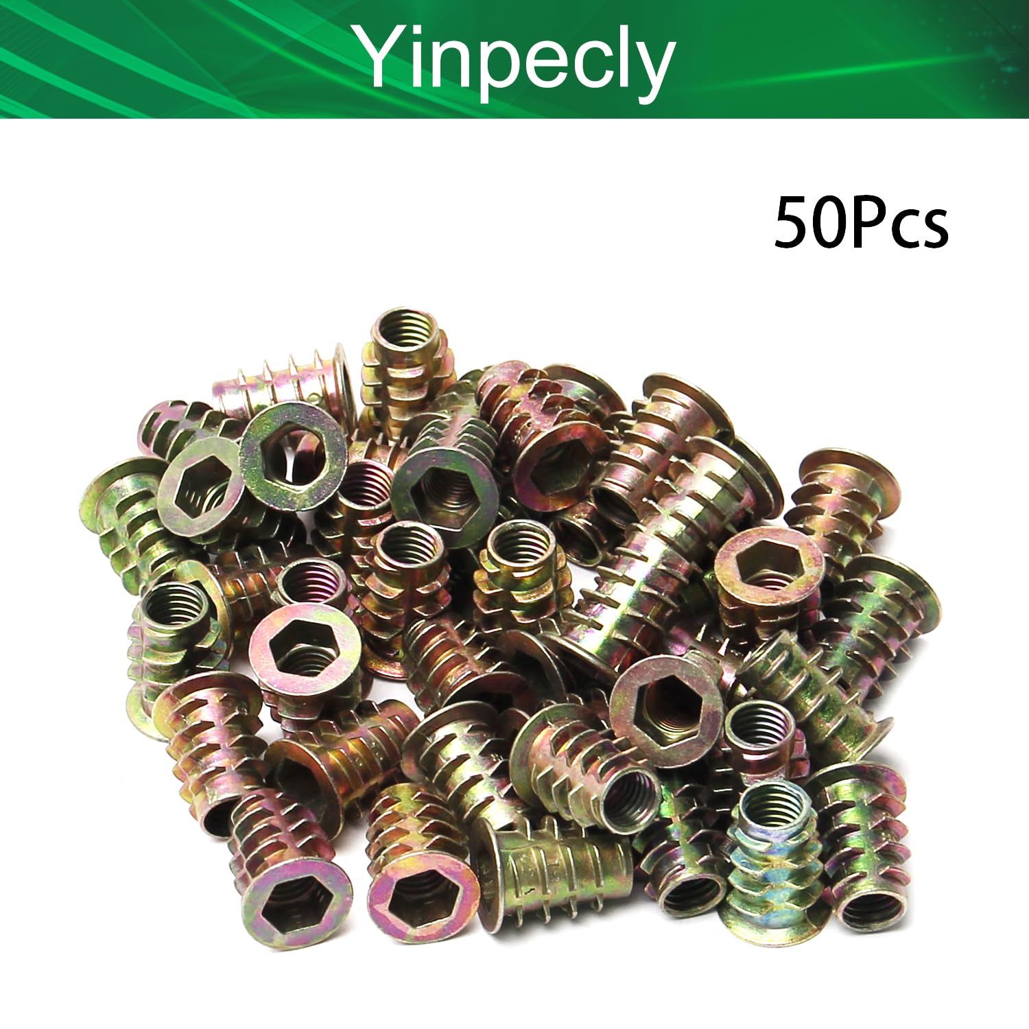 M8 Threaded Insert Nuts Zinc Alloy Hex Socket for Furniture Display Case, Bronze Tone 50pcs