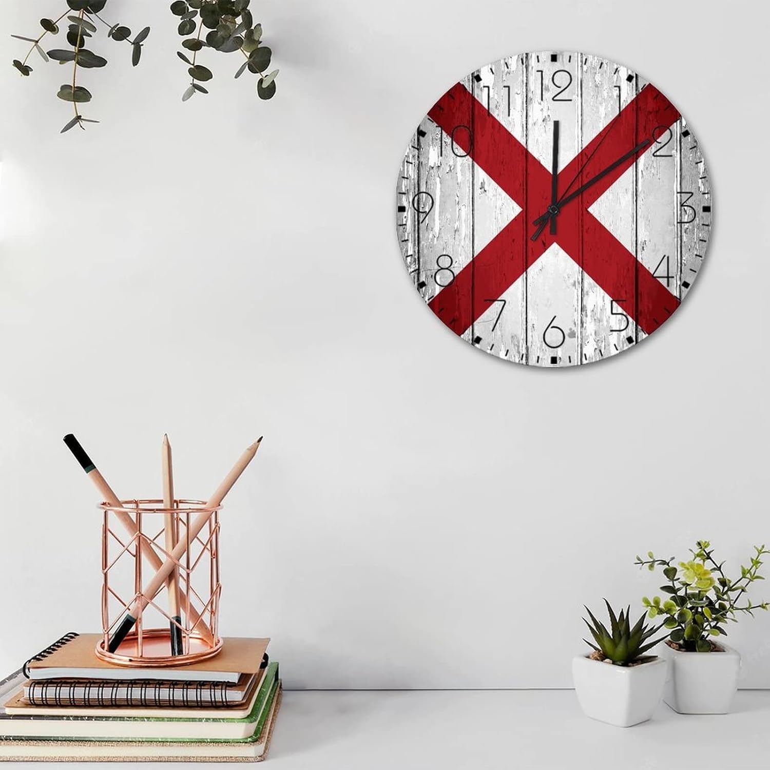 Minimalist Wood Clock Silent Non-Ticking Large Numbers Battery Operated Alabama Farmhouse Wall Clocks S Home Decor for New Home Bathroom Dining Room 12 Inch