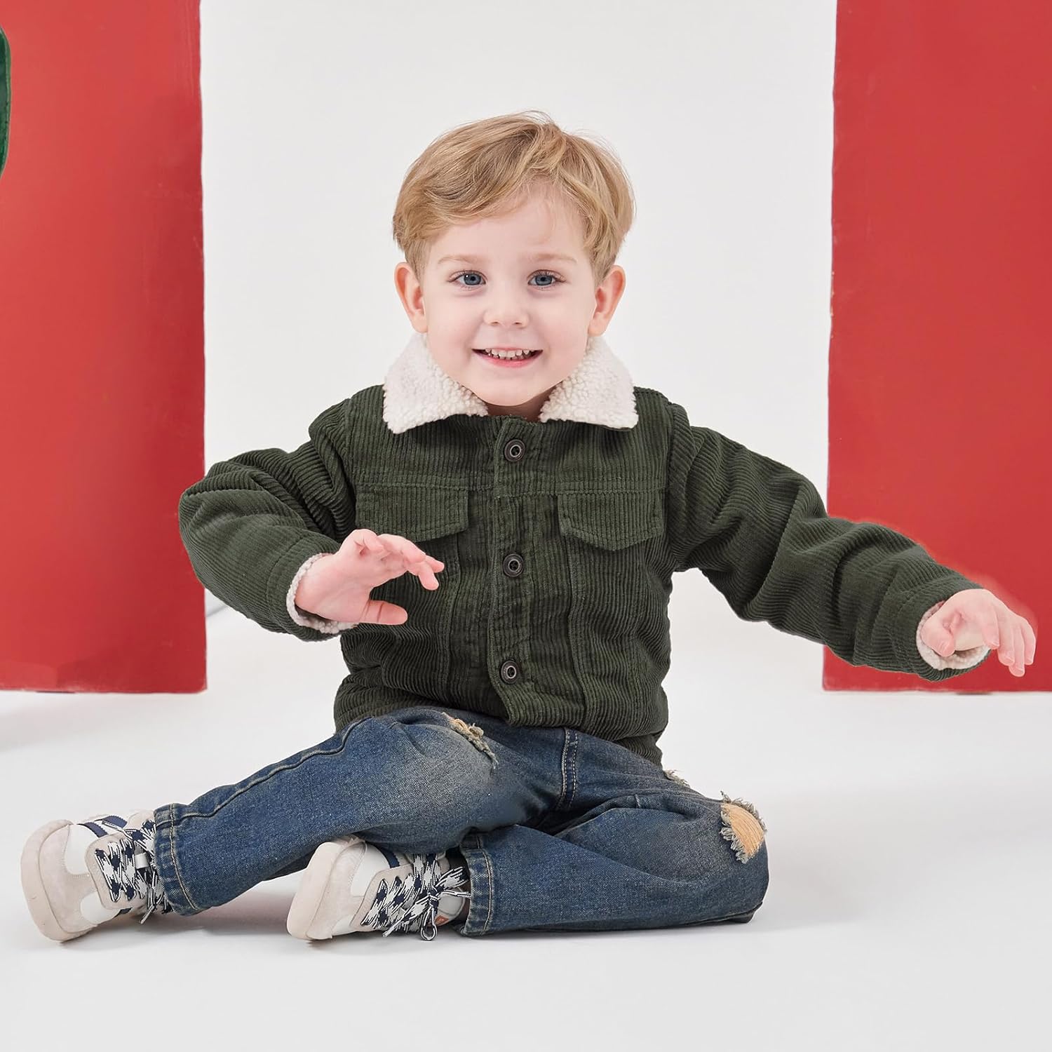 Volunboy Baby Boy Corduroy Jacket Toddler Fleece Winter Coat Kid Sherpa Lined Button Down Warm Outwear - Image 3