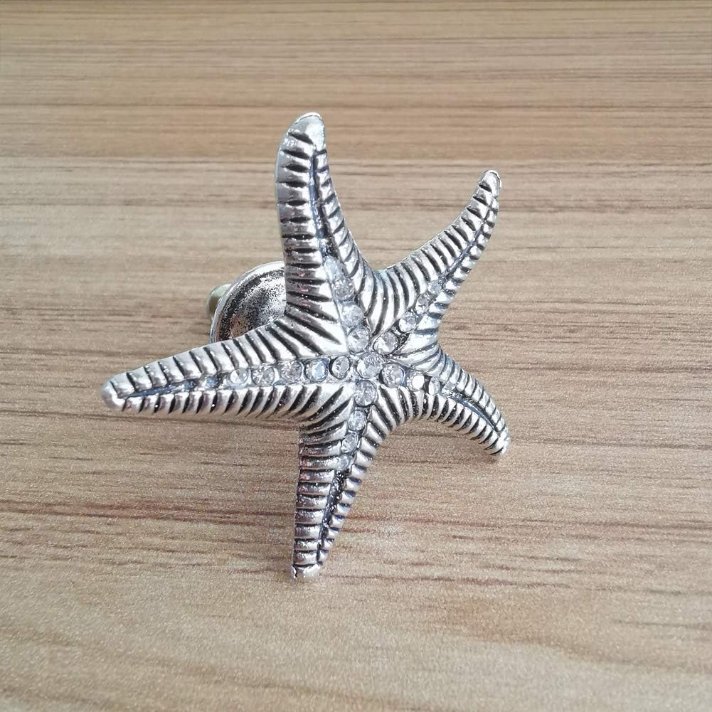 6 Pieces Starfish Knobs Coastal Beach Ocean Theme Single Hole Pulls Handles for Cabinet Drawer Cupboard (Antique Silver)