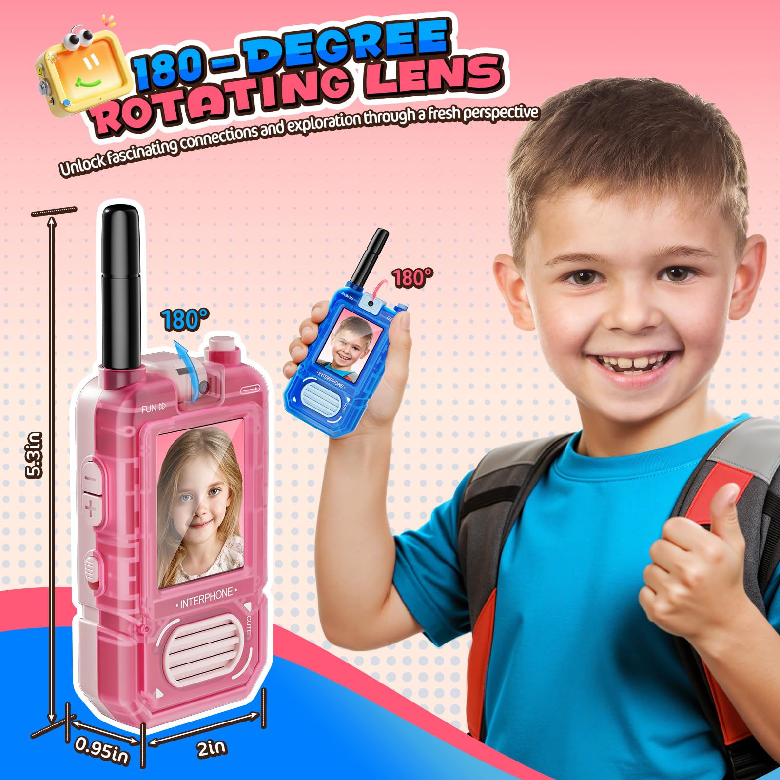 Kids Video Walkie Talkies 2-Pack, equipped with 180-degree rotating HD cameras,no WiFi connection required - Image 3