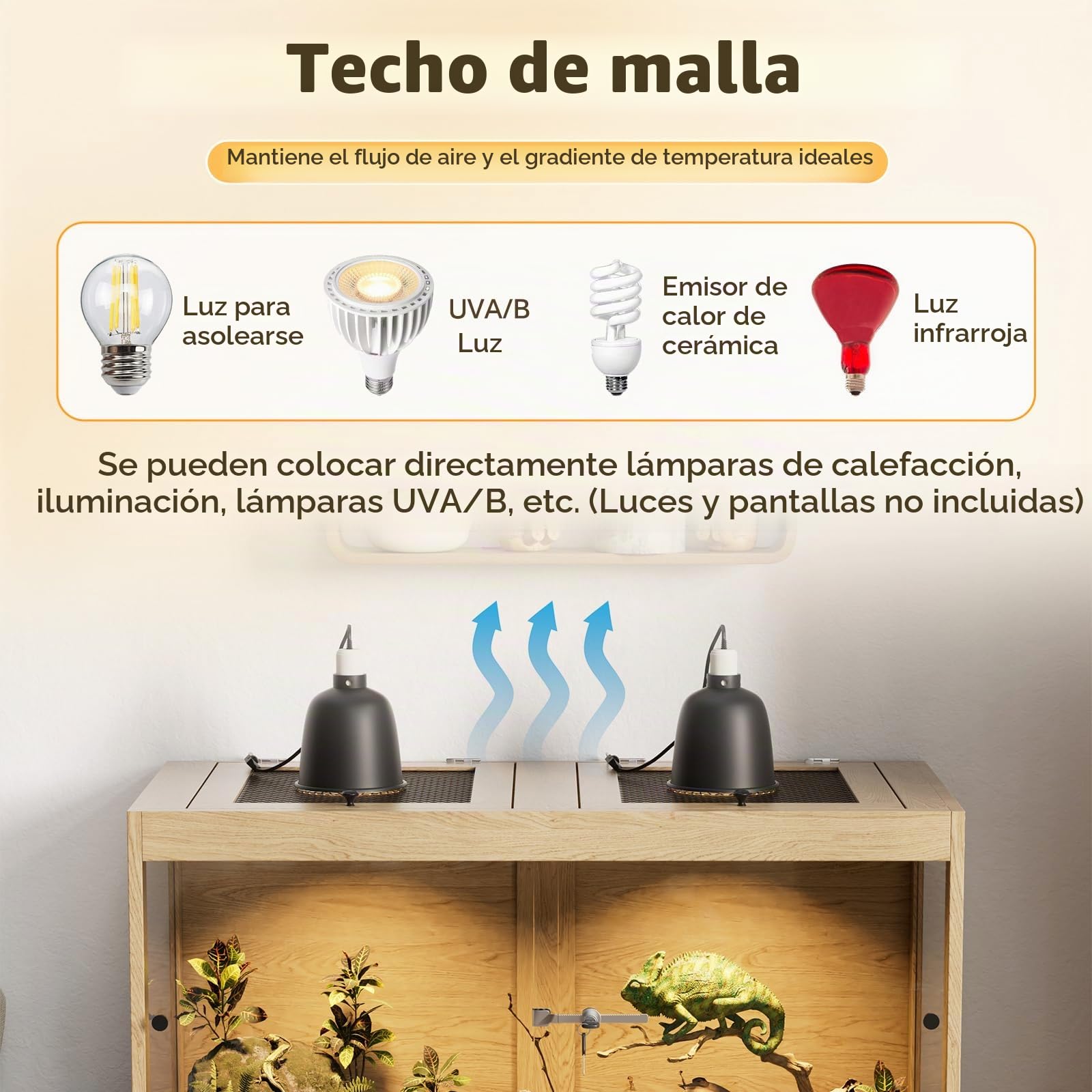 Terrario de Madera, Visibilidad de 360° Terrarium con Techo de Malla, ventilación y Pestillo de Seguridad, Terrario para Reptiles,Serpientes, Anfibios, Casa para Tortugas, 100x50.8x52.3cm