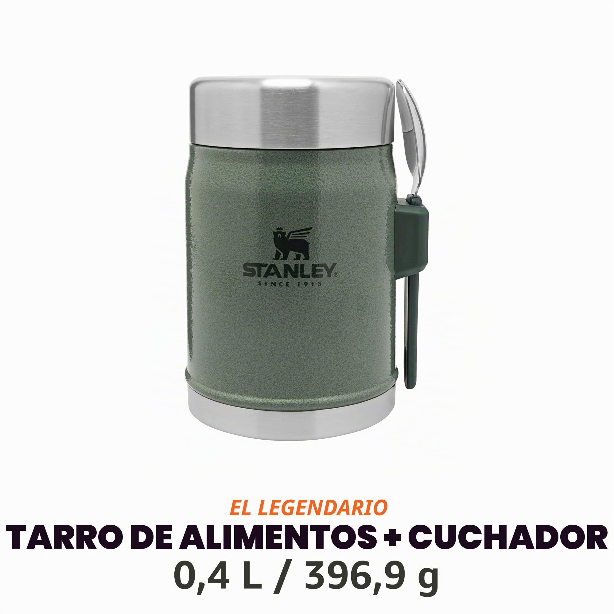 STANLEY Classic Legendary Fiambrera Termica 0.4L con Spork - Mantiene Frío o Calor 7 Horas - Termo Comida Caliente Adulto - Acero Inoxidable - Sin BPA - Apto Para Lavavajillas - Hammertone Green