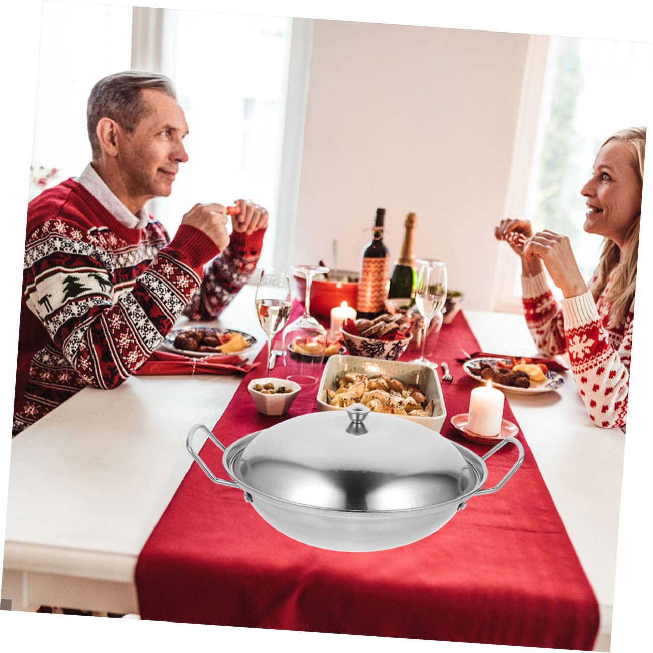 Wok En Acier Inoxydable Avec Couvercle - Double Poignée | IMIKEYA Pour Cuisine Maison