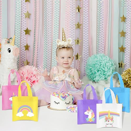 Miniatura 5 de FHzytg 20 bolsas de regalo de fiesta de arcoíris, bolsas de regalo reutilizables de arco iris, bolsas de dulces para niños y niñas, suministros de