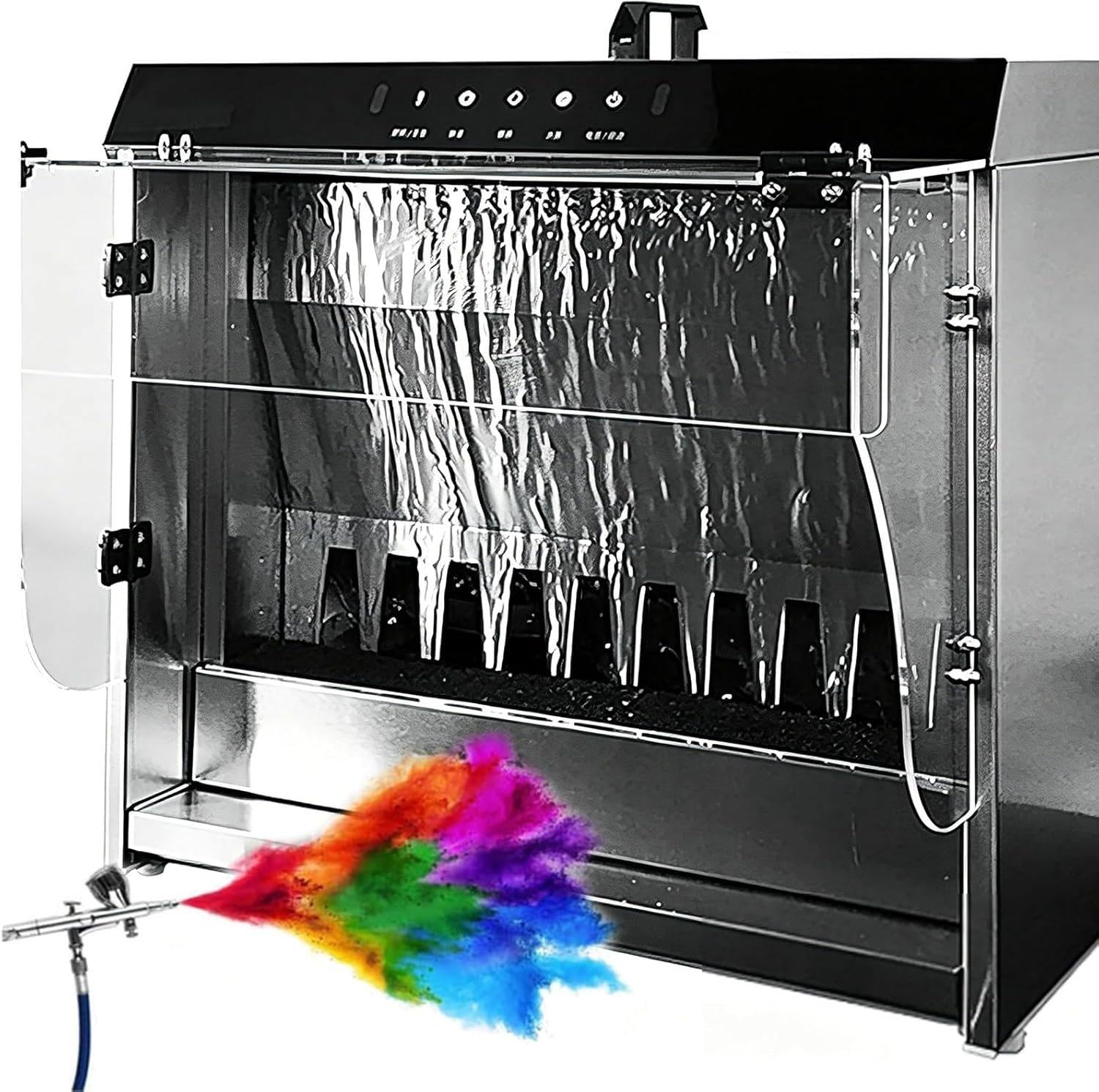 JozyJul Paint Spray Booth Waterfall Exhaust 180W 2200 L/H Flow, 33cm Folding Workbench with 3 LED Lighting, Airbrush Booth for T-Shirt, RC Model