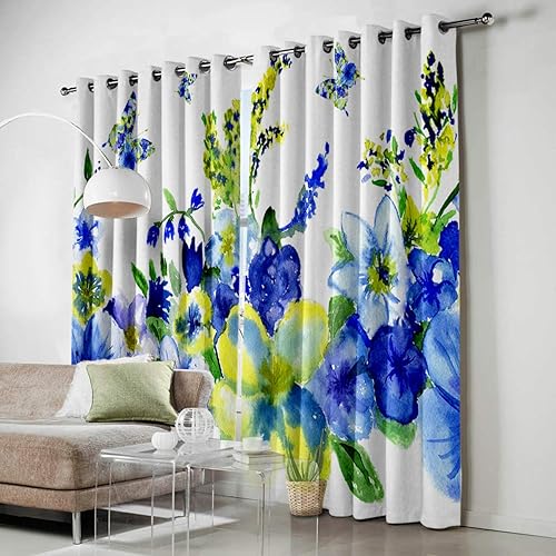 Miniatura 3 de Blackout Curtains Thermal Insulated Watercolor Flower Solid Pattern Metal Grommet Elegant Room Drapes Window Curtain for Bedroom Living Room 52x84