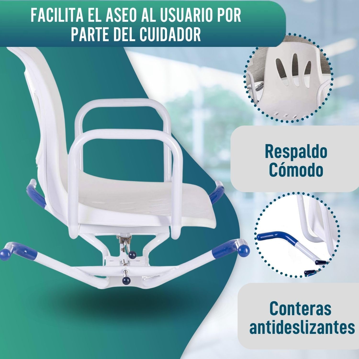 OrtoPrime Silla Bañera Giratoria 360º - Asiento Bañera Adulto Cómoda Transferencia - Silla Ducha Mayores FÁCIL Acceso - Silla de Baño Antideslizante