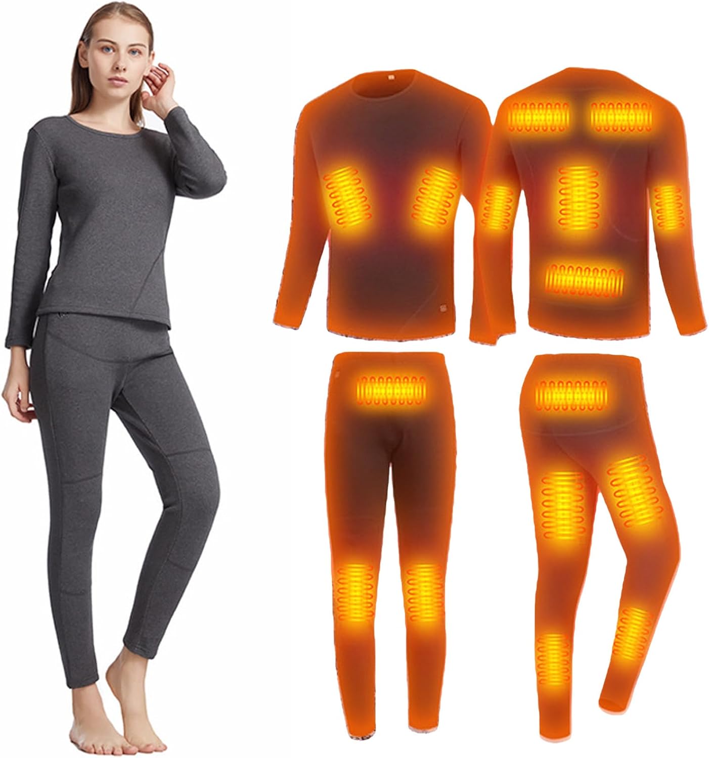 Women's Heated Thermal Underwear Set Winter Outdoor Sports Undershirt Base Layer Fleece Lined Long Johns