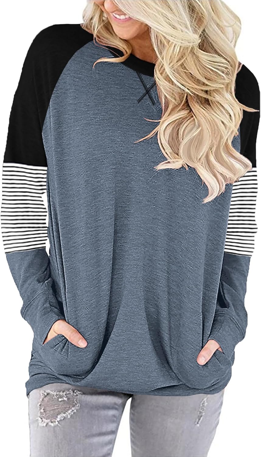 onlypuff Long Sleeve Tunic Top for Women Loose Fitting Round Neck - Image 3