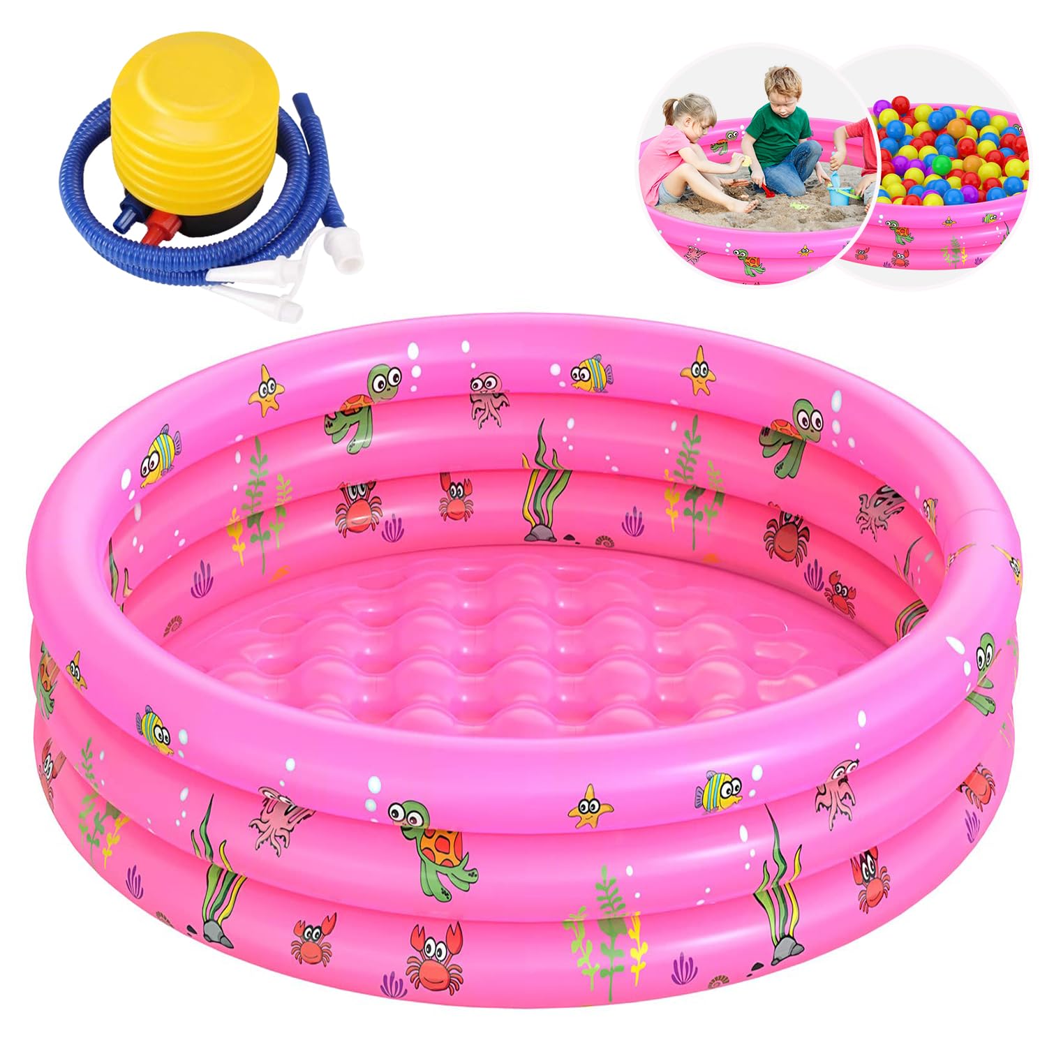 Sugarzoon Alberca Inflable para Niños, 130x35cm Piscina Alberca Inflable Redonda, Mini Piscina Albercas de 3 Niveles, Acuáticos de Verano para Niños Niñas y Adultos al Aire Patio Trasero (Rosa)