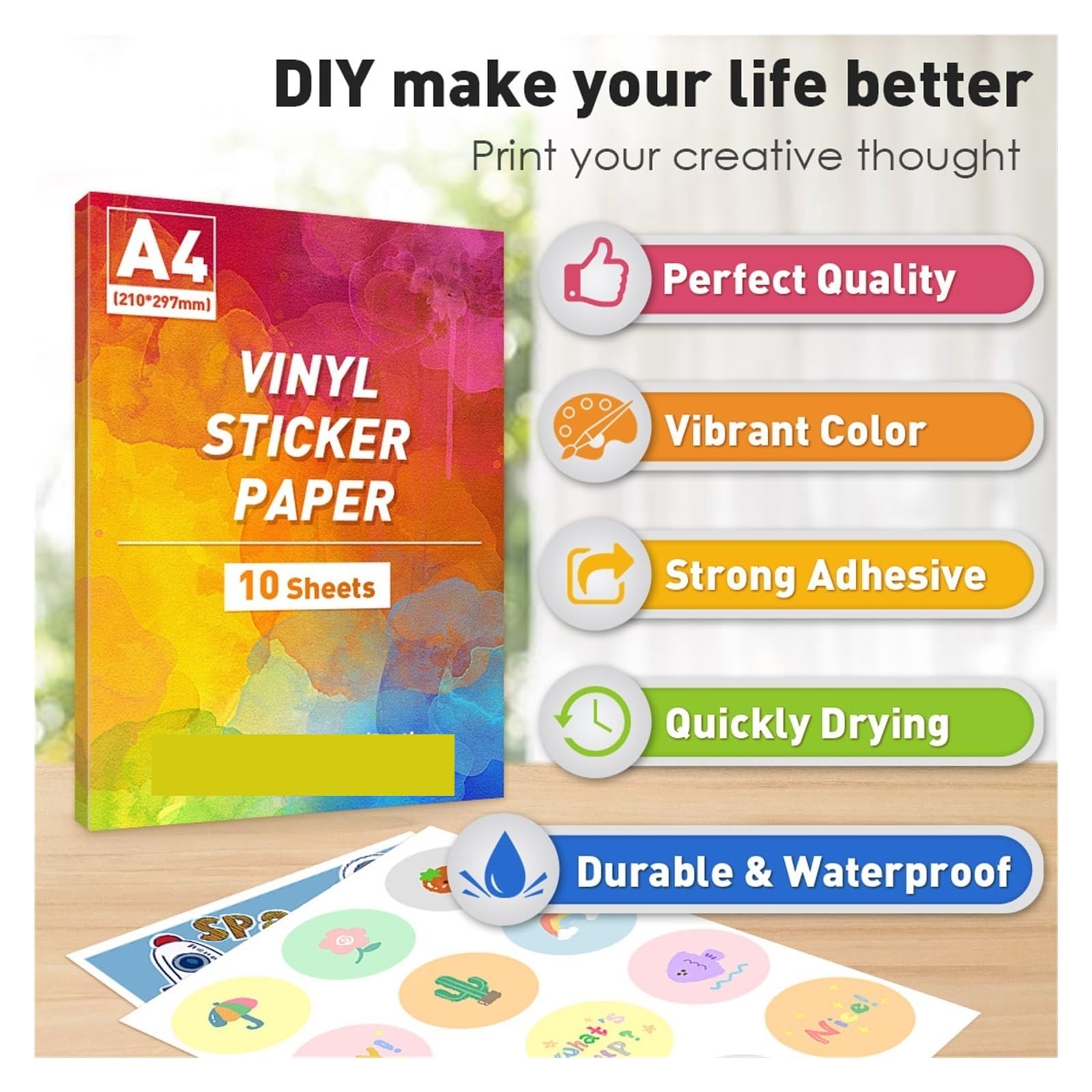 DAVBIR 50 Stück klares, mattes, selbstklebendes Druckerpapier, A4, selbstklebend, glänzend, transparentes Papier, Etikettenaufkleber for Tintenstrahldrucker, 297 x 210 mm perfection (Color : 50 Sheet