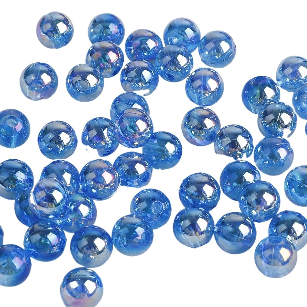 JINFEUGE 6/8/10Mm Loose Acrylic Beads Rainbow Ab Color Round Clear Beads,for Jewelry Making DIY Bracelet Necklace Earrings/Blue/6Mm 100Pcs