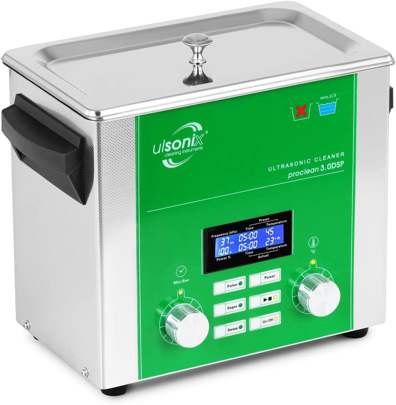UlsonixUltrasonic Cleaner Proclean 3.0DSP - Multi-Function Series - 3 L Capacity - 70 W Ultrasound - 37 kHz Sonic Frequency - Degas Function - Sweep Function - Pulse Function