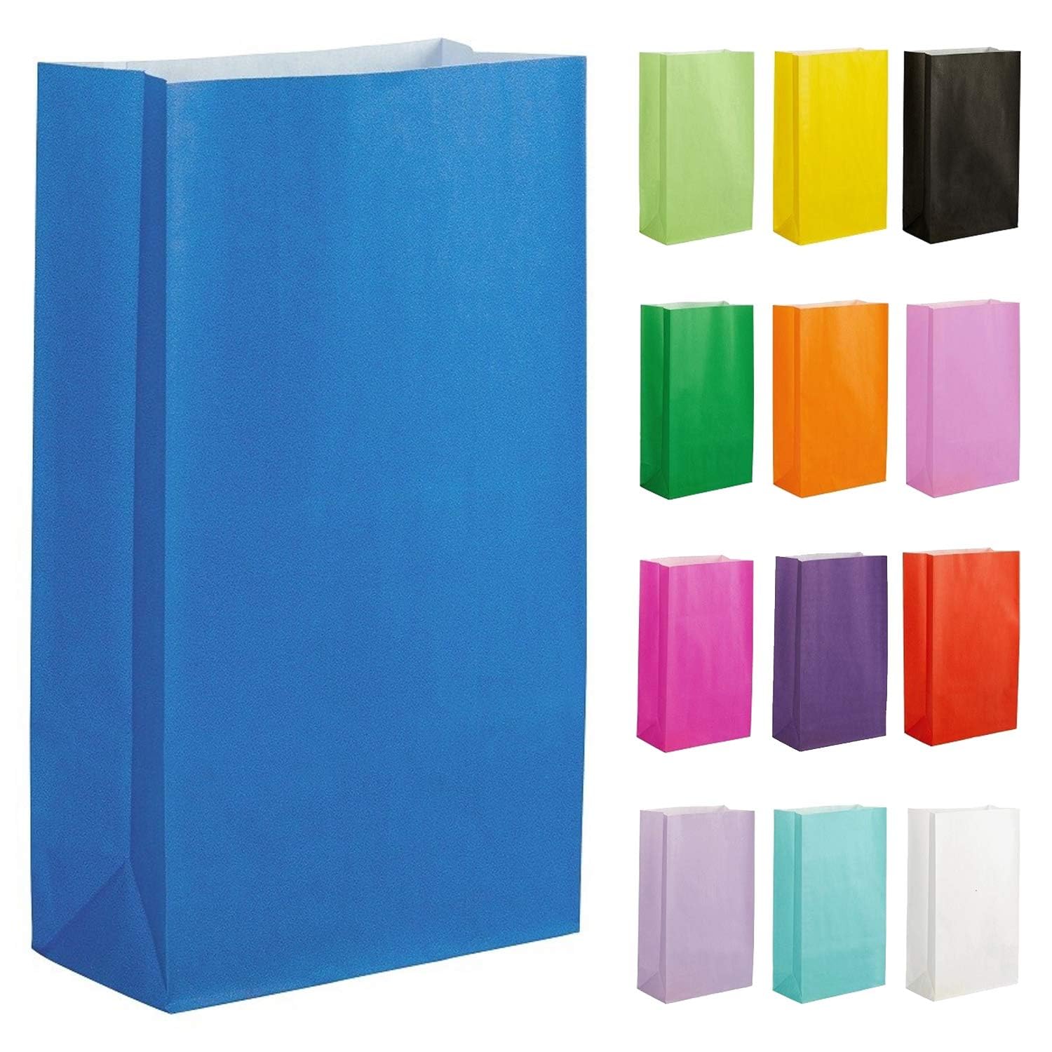 Thepaperbagstore 50 Blue Paper Party Bags, 14x24.5x7cm, Colourful Paper Gift Bags for Kids and Adults Parties Birthdays