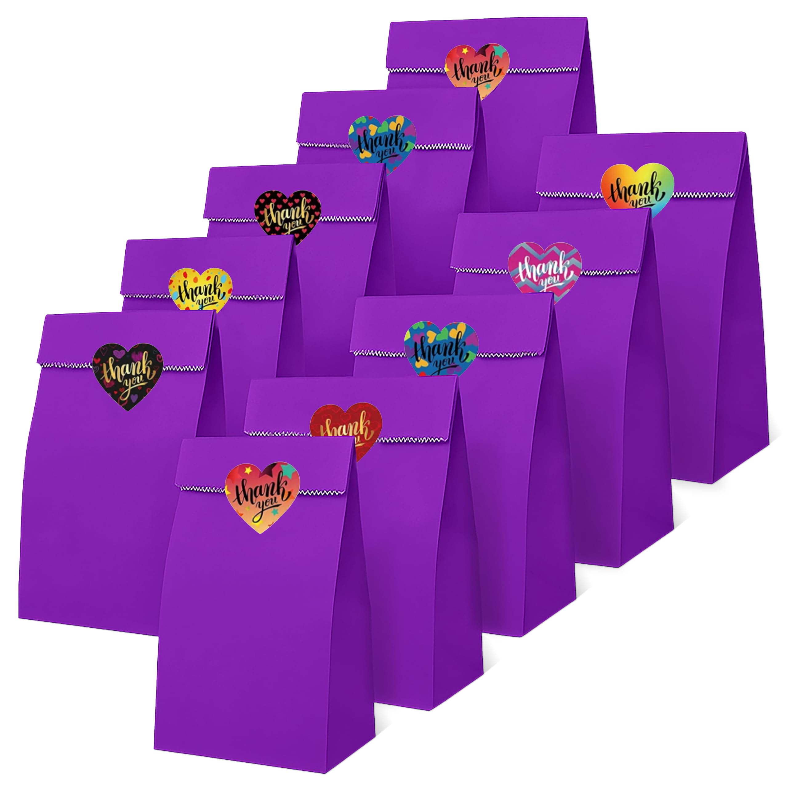 Thepaperbagstore 50 Purple Paper Party Bags with Thank You Heart Stickers