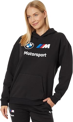 PUMA BMW MMS ESS - Sudadera con capucha de forro polar estándar para mujer, color negro, talla L