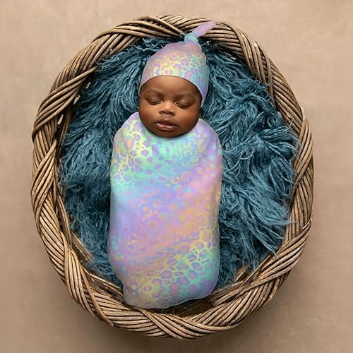 Miniatura 6 de Juego de mantas holográficas de leopardo para recién nacidos, manta de recepción suave para bebé, saco de envoltura para baby shower, regalo para