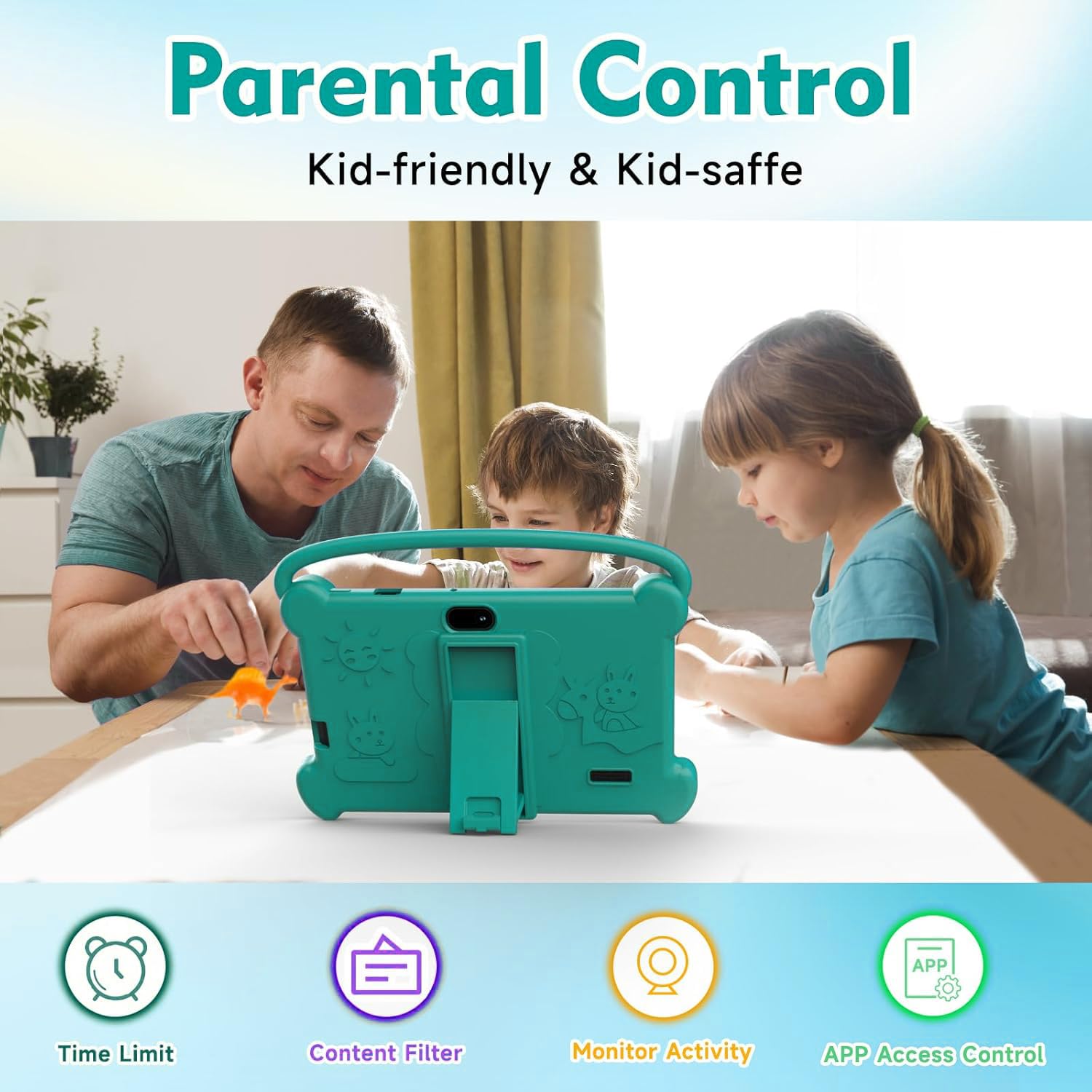 Tablet per bambini da 7 pollici 3-9 per bambini, 32 GB ROM con custodia antiurto, software Android per bambini installato Netflix, YoutTube, app aiwawa, controllo genitori, doppia fotocamera