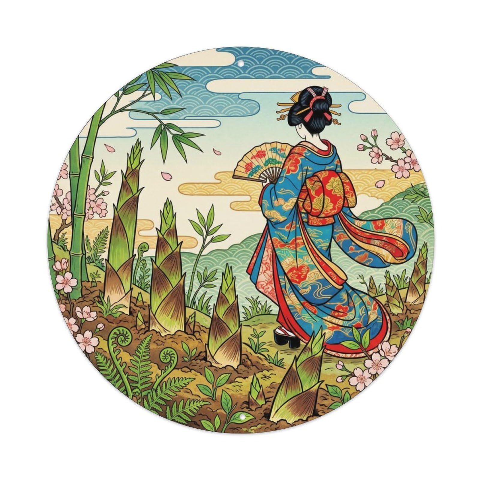 Tgrcjimh Style Metal Tin Sign Japanese Bamboo Shoots Emerging Geisha View