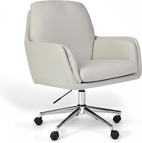 Martha Stewart Clara - Silla giratoria con cojines dobles para oficina en casa en tela gris Bedford con marco de níquel pulido