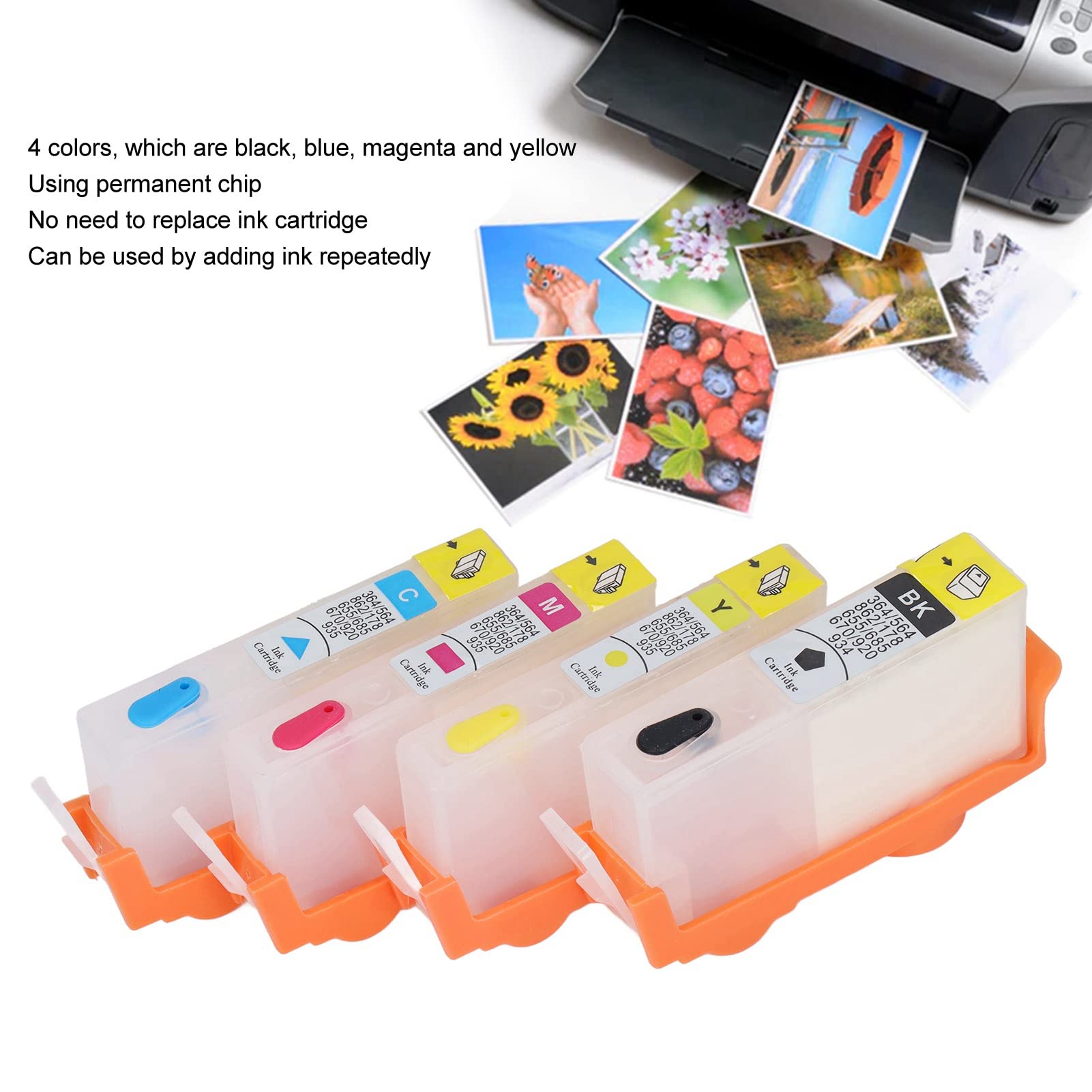 plplaaoo Kit de Recarga de Repuesto de Cartucho de Tinta, Chip Permanente, 4 Colores, Negro, Azul, Magenta, Amarillo, para Impresora Officejet, impresión de Fotos y Documentos (CV 904)