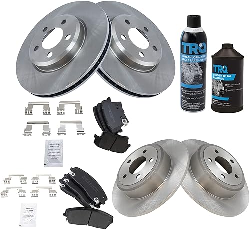 Miniatura 2 de TRQ Kit de pastillas de freno delanteras y traseras y rotores Kit químico de freno Pastillas de freno Rotor de freno semimetálico compatible con