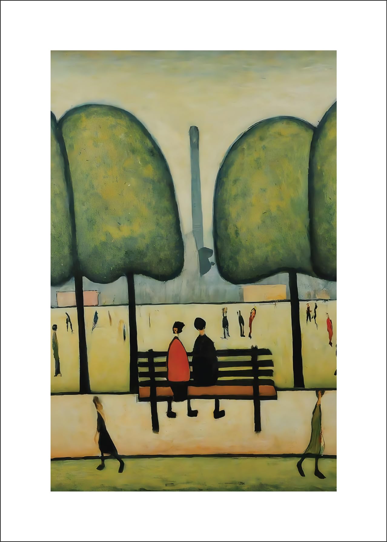 Greetingles Lowry Style Giclée Art Print 30 x 21cm. Choice of Designs and Frames. (Sitting On A Bench)