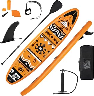 GYMAX Inflatable Paddle Board, 6" Thick Stand Up SUP Paddleboards with Non-Slip Deck, 3 Fins, Adjustable Paddle, Leash,Hand Pump and Backpack