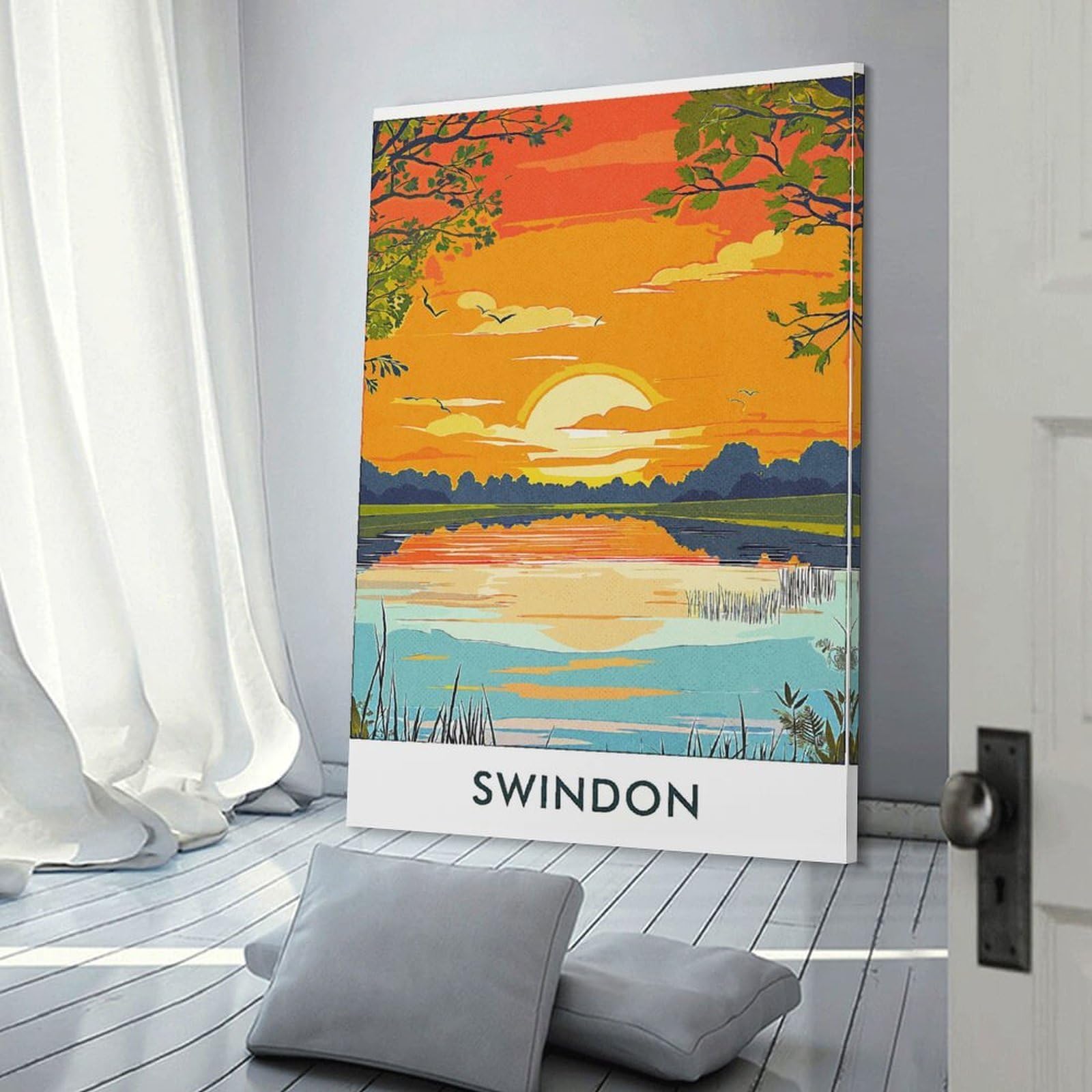Junmoney Swindon Sunset Landscape Home Decor Wall Art, 08x12inch(20x30cm), for New Homes, Bedrooms Or Workspaces, Gift Idea for Housewarming And Birthdays