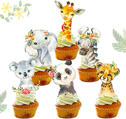 Miniatura 1 de JeVenis Decoración de cupcakes de animales de la selva Wild One Cupcake Toppers Two Wild Cupcake Decoración de animales de safari Decoración de