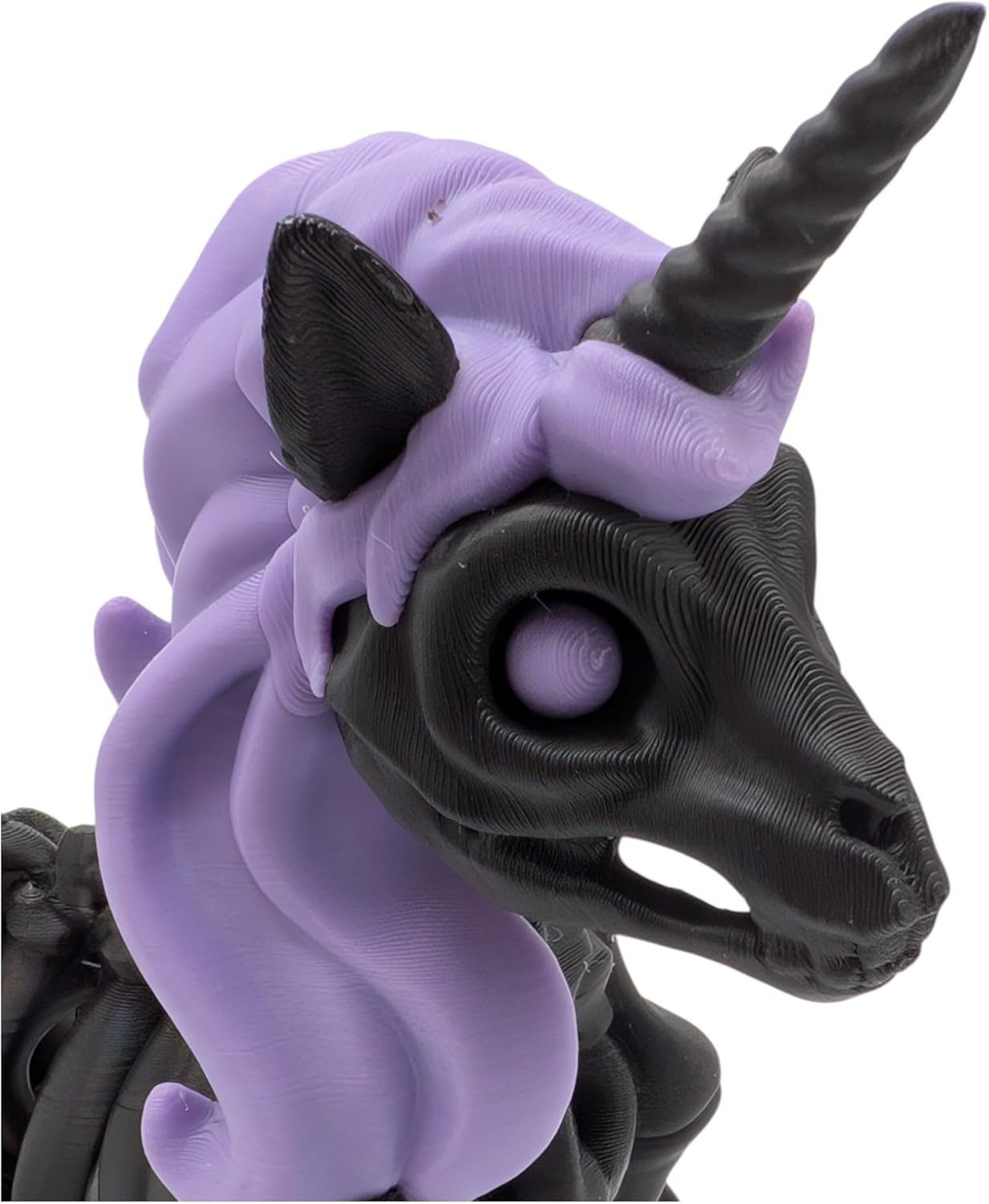 Articulated Skeleton Unicorn Fidget Toy and decoration, 3D printed (Black/Lavender)
