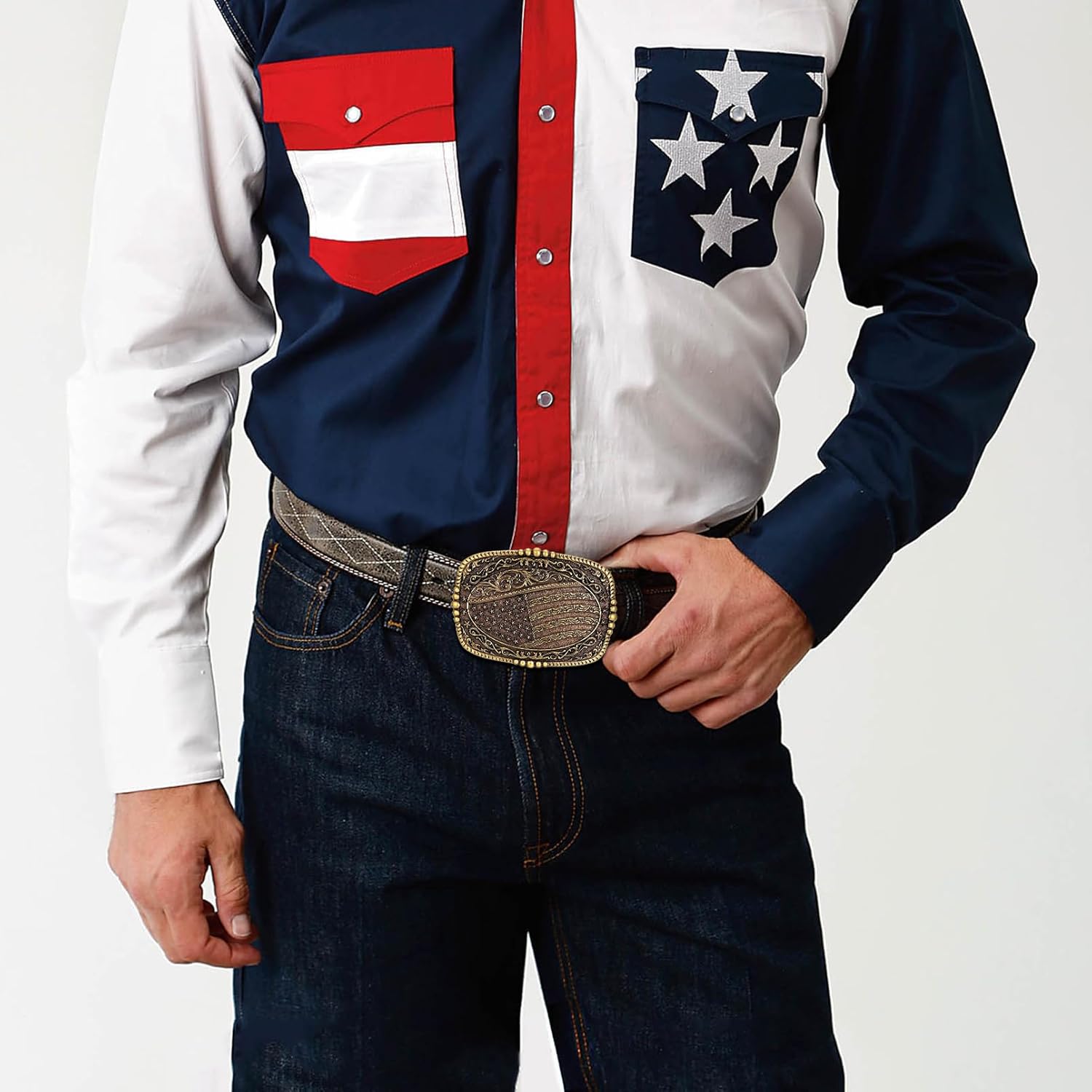 Btilasif Western Cowboy Belt Buckle Longhorn Bull Patriotic American Flag Belt Buckle Cowgirl Western Buckle Large - Image 4