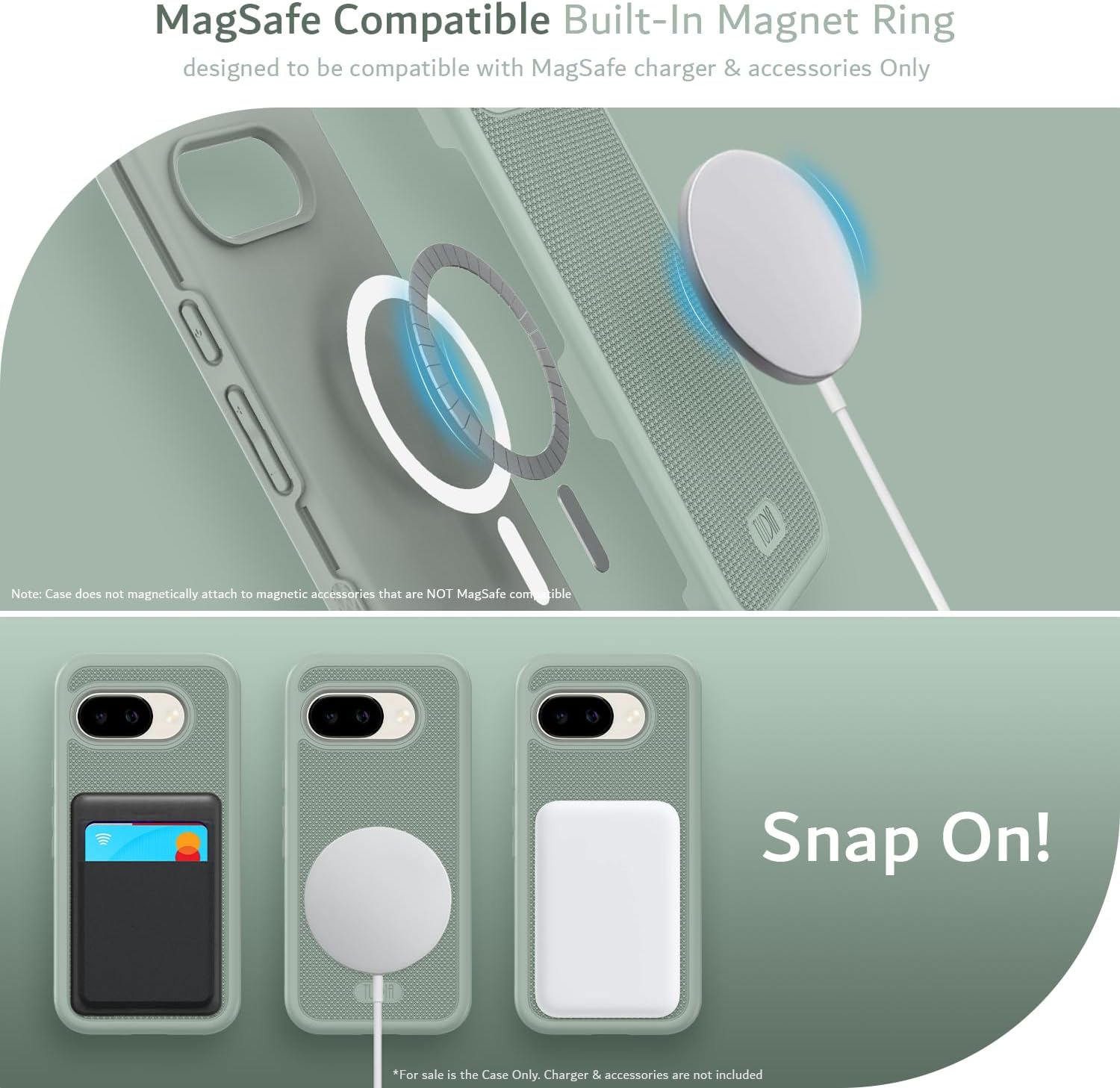 TUDIA for Google Pixel 9a Case (2025) - [Magsafe Compatible] [MergeGrip] Dual Layer Slim [Military Grade Drop Tested] Shockproof Protective Pixel 9A Phone Cases - Green Lily