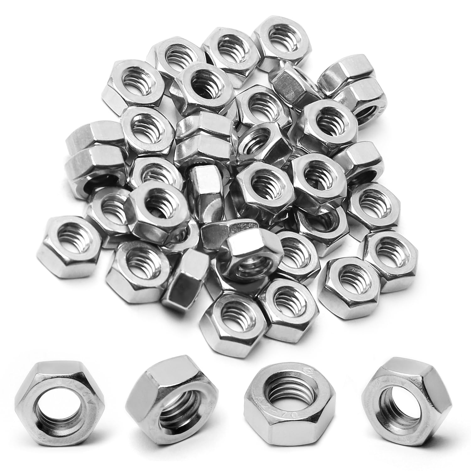 90pcs M8-1.25 Hex Nuts, 304 Stainless Steel, M8 x 1.25mm Hex Drive, Metric Nuts Fasteners, 13mm/0.5" Width, 6.5mm/0.25" Height, Right Hand, Heavy Duty Replacement M8 Nut with Plastic Case