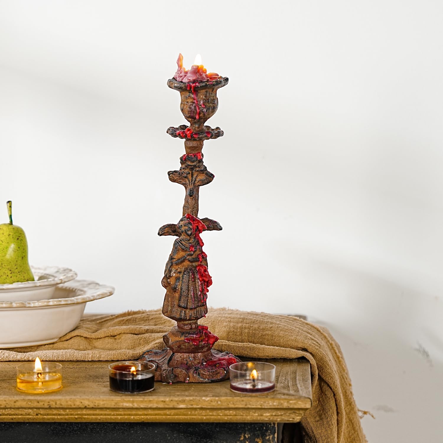 Sungmor Vintage Cast Iron Candle Holder, 10.2" Tall Rustic Noblewoman Figurine Candlestick - Decorative Taper Candle Stand for Home, Tabletop, Mantel Display - Gothic, Medieval, or Farmhouse Décor - Image 5