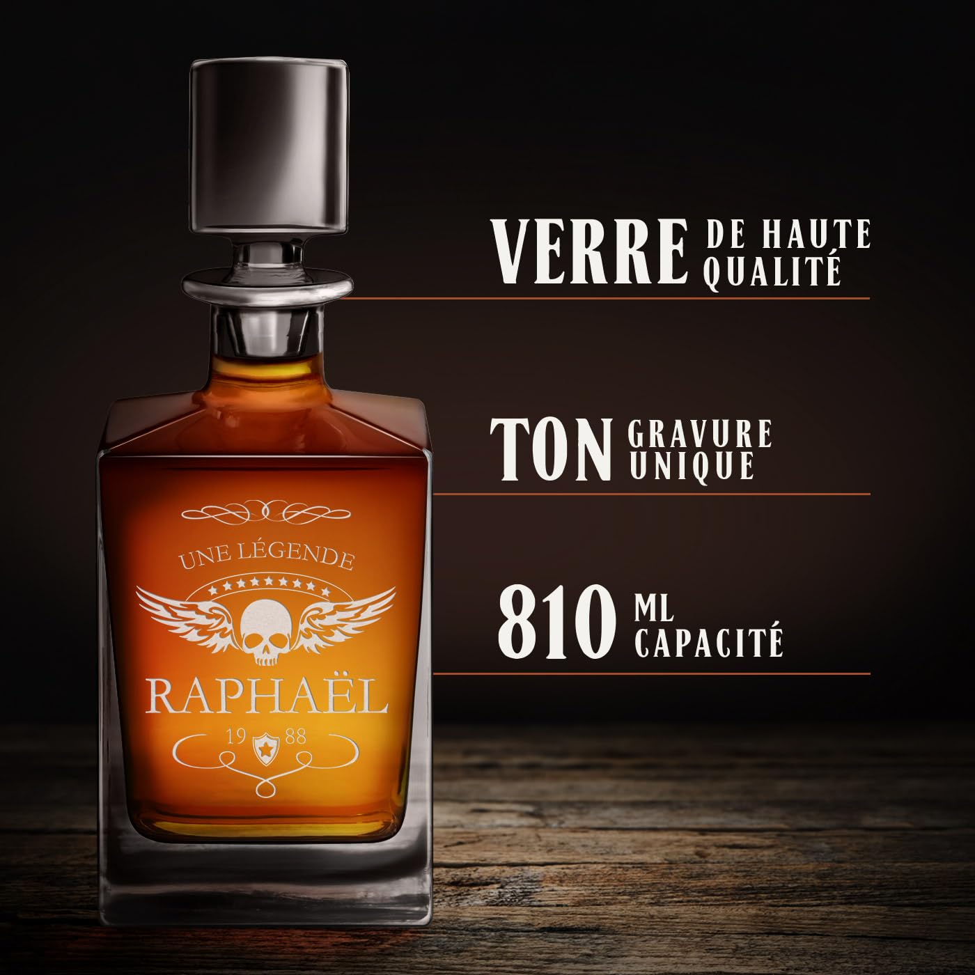 Maverton Set Whisky personnalisable - Ensemble de Carafe en verre de 810 ml et 6 verres de 250 ml pour lui - meilleur copain - Service Whiskey pour papa - Cadeau anniversaire homme - Légende