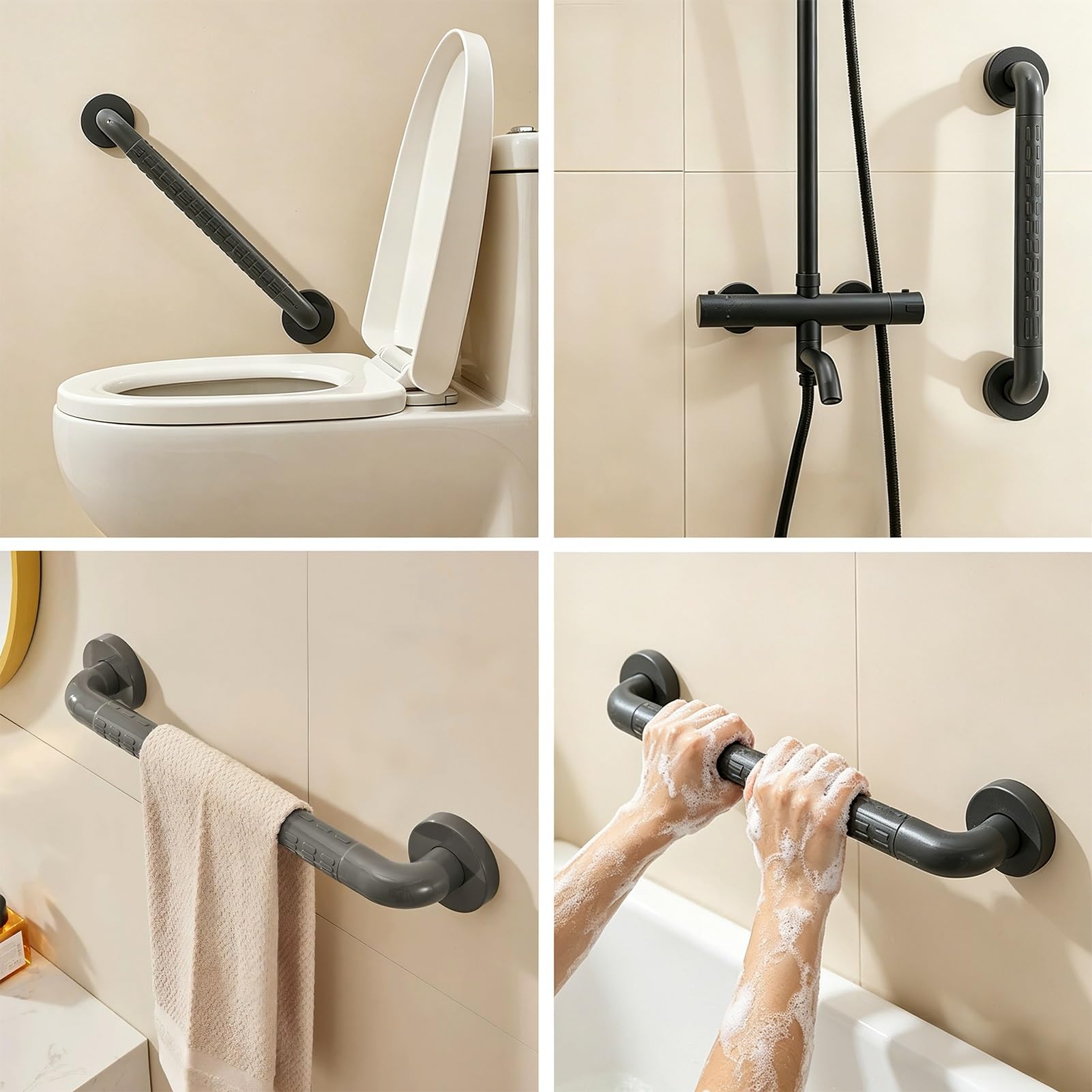Barra De Agarre Para Ducha, Barras De Agarre Para Baño Grises, Barras De Agarre Antideslizantes Para Bañeras Y Duchas, Asidero De Ducha, Servicio Pesado(90cm)