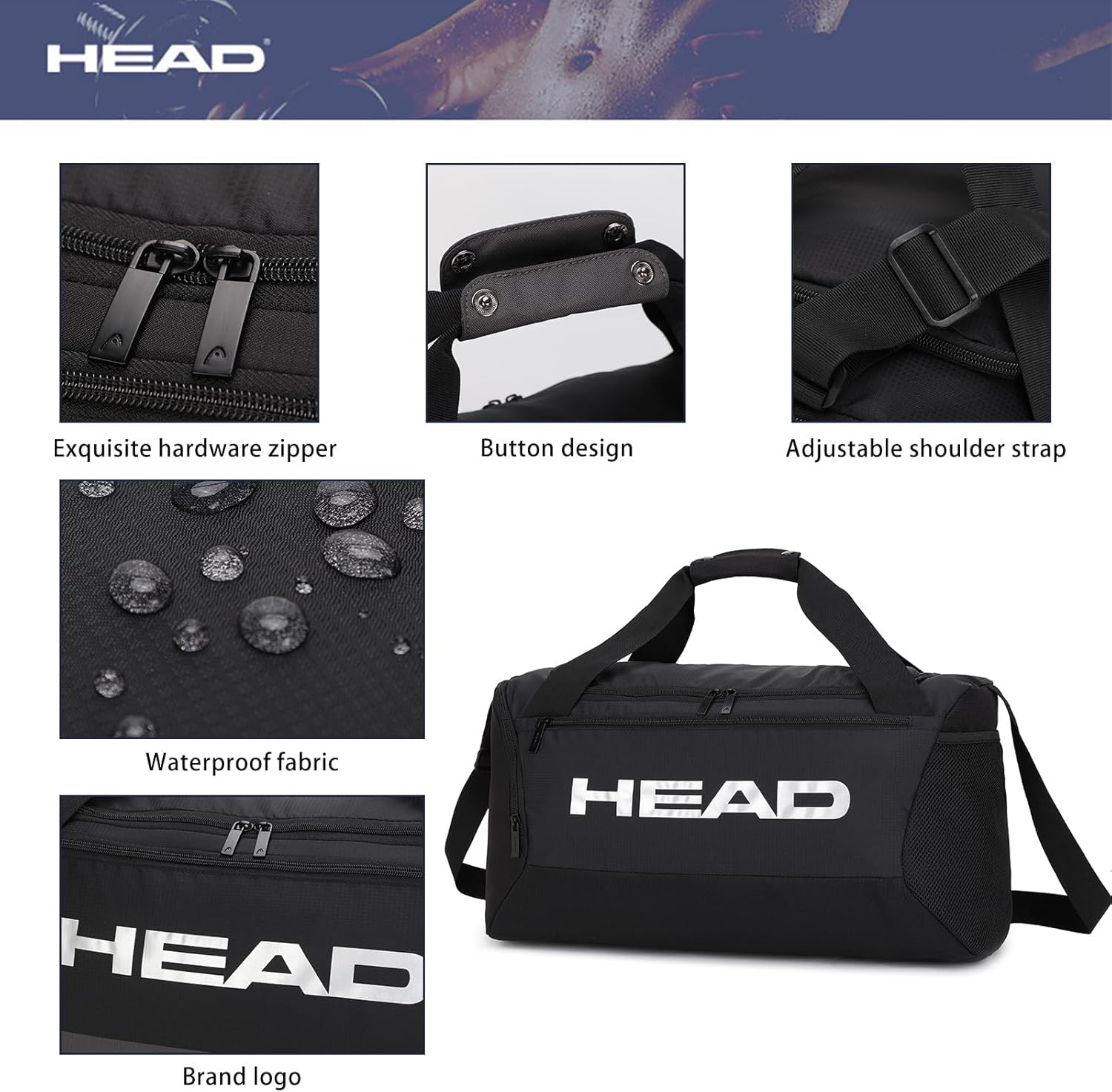 HEAD 45L Waterproof Tennis Duffel Bag for Men, Large Capacity Sports Gym Bags with Shoes Compartment& Wet Pocket, Lightweight Crossbody Duffle Bag for Workout/Fitness/Weekender/Overnight - Image 8
