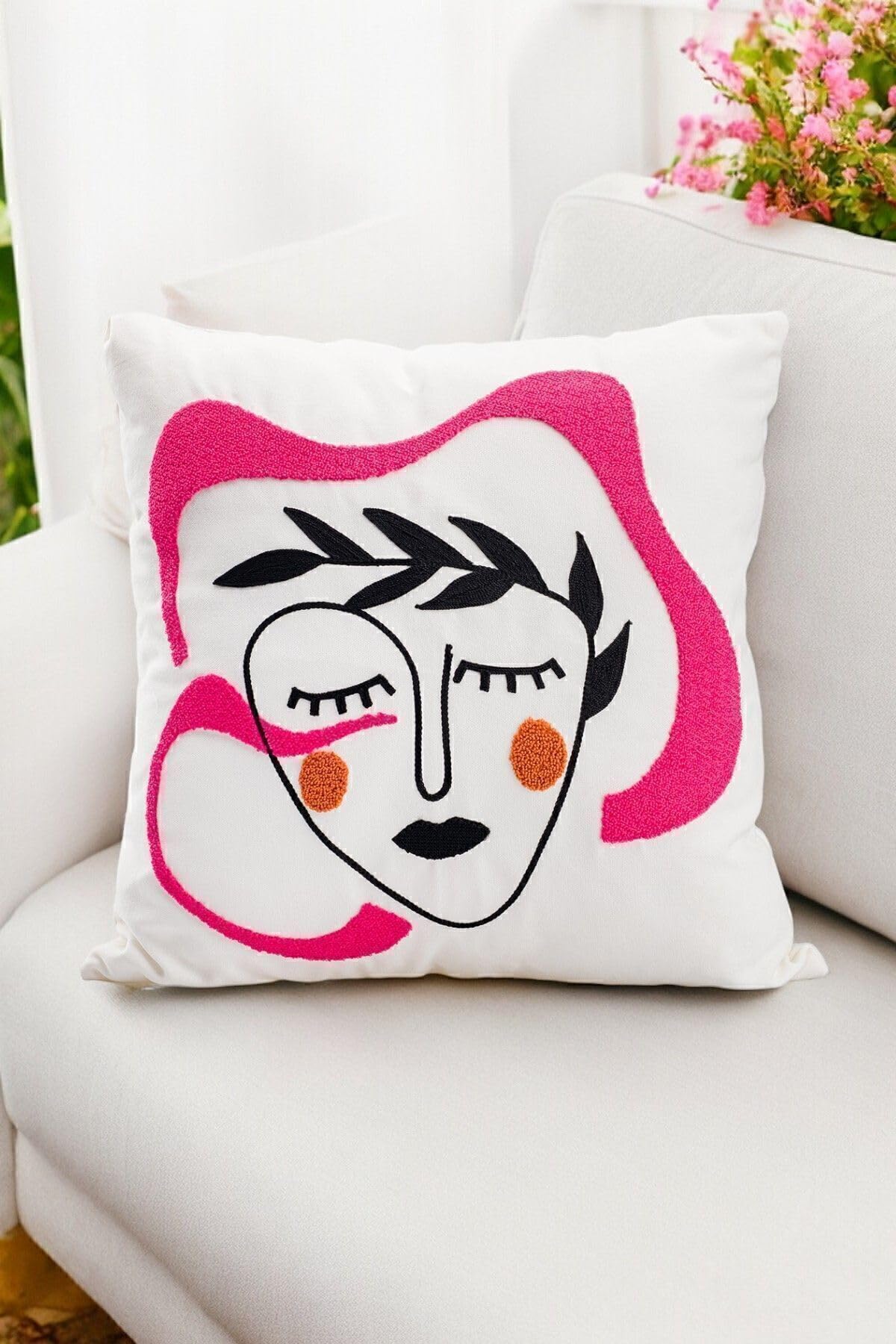 Asdiva Bohem 45X45 Özel Tasarım Punch Panç Süzene Desen Dekoratif Kırlent Kılıfı Modern Beyaz 50