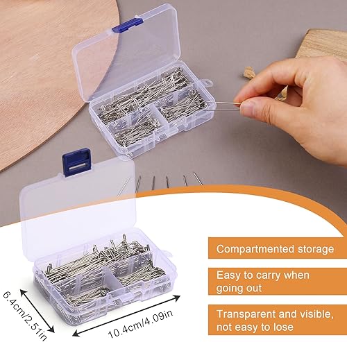Miniatura 6 de Alfileres en T, 200 alfileres de costura en forma de T para pelucas y manualidades, kit de pasadores de acero inoxidable con caja transparente,