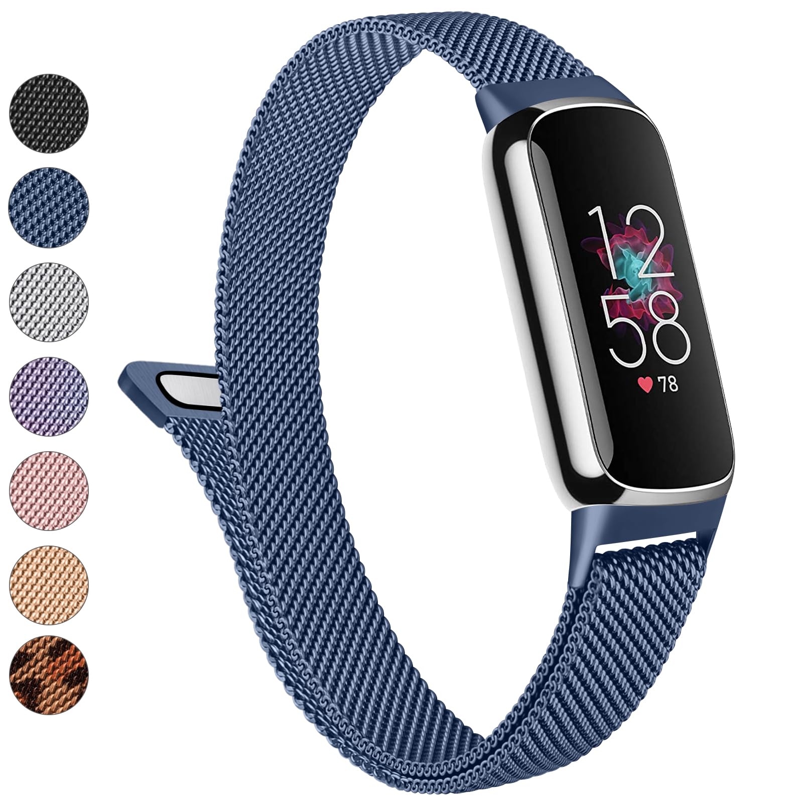 Metal Band for Fitbit Luxe Bands Women Men, Stainless Steel Mesh Loop Adjustable Magnetic Wristband Replacement Strap Compatible with Fitbit Luxe Fitness and Wellness Tracker (Sapphire Blue)