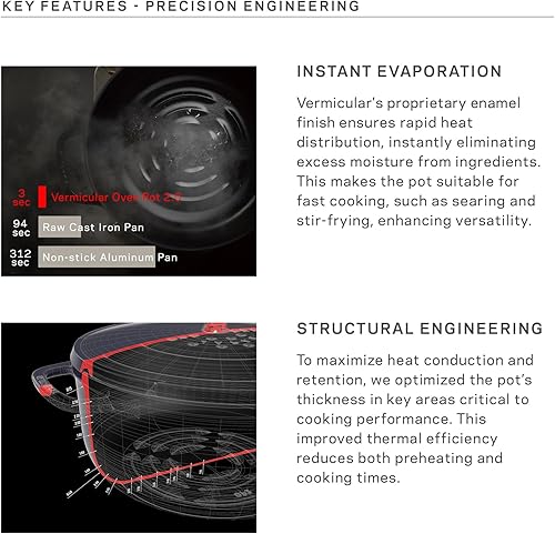 Miniatura 5 de Vermicular Horno Pot 2.0  Olla ligera de hierro fundido esmaltado  10.2 in (5.9 Qt)  No tóxico  Compatible con inducción  Horno holandés  Fabricado