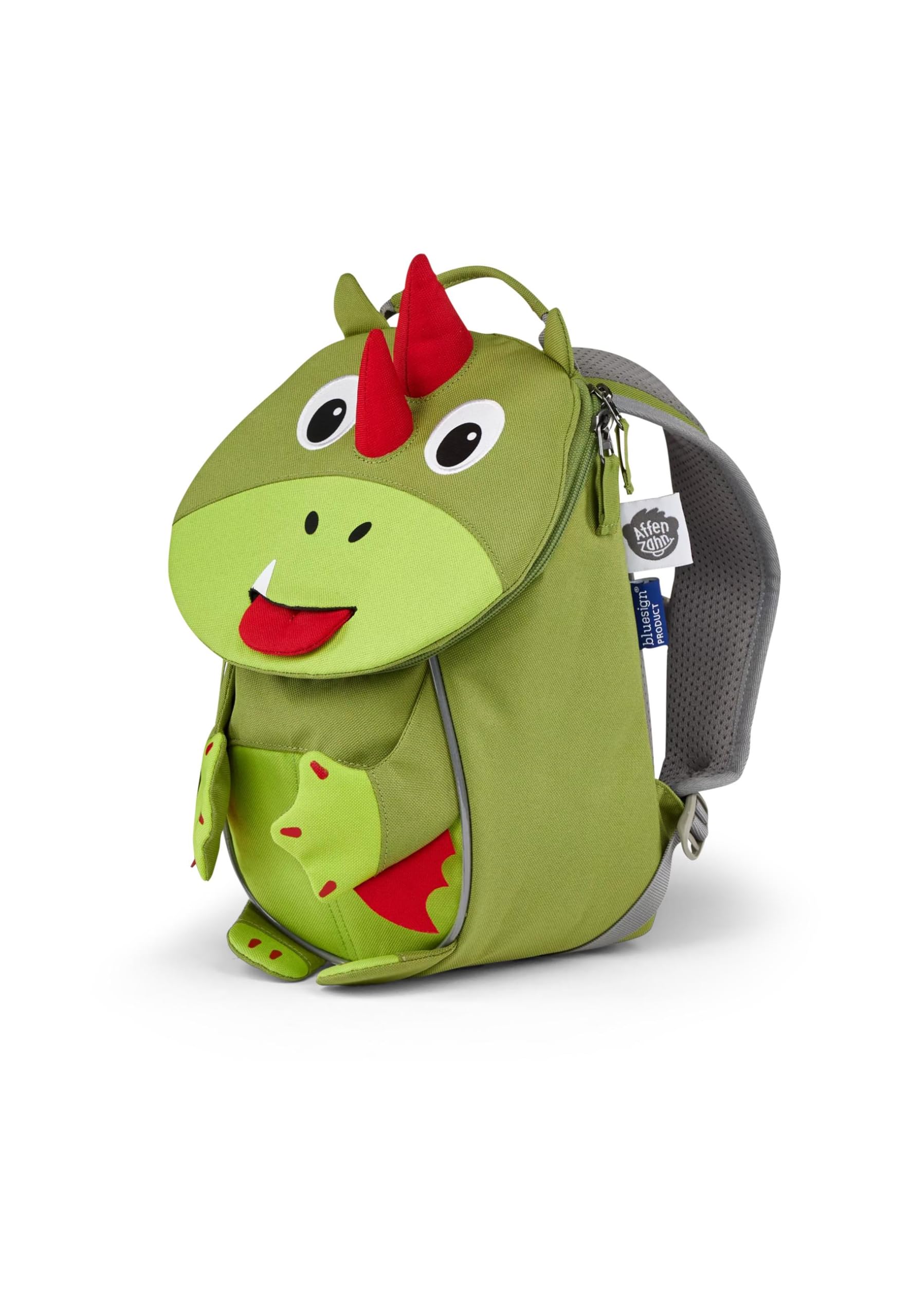 Affenzahn Kinderrucksack Kleiner Freund Drache - Grün | Ergonomischer Kindergarten-Rucksack für Kinder von 1 bis 3 Jahren mit Reflektoren, Ziehzunge und Namensschild