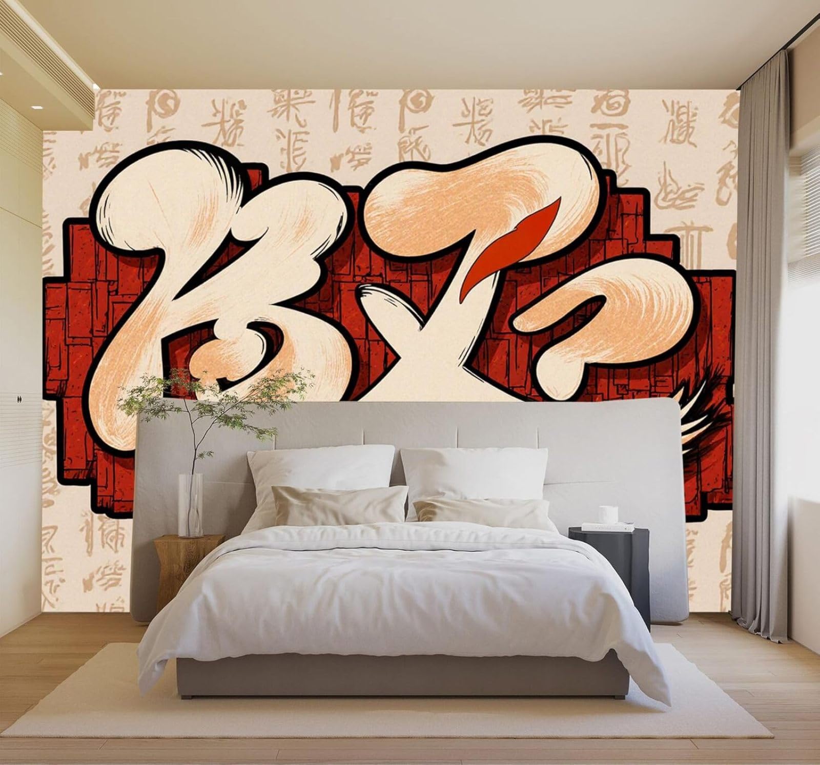 3D Papel Pintado Abstracto Pared De Ladrillo Rojo Pintado A Mano Caligrafía