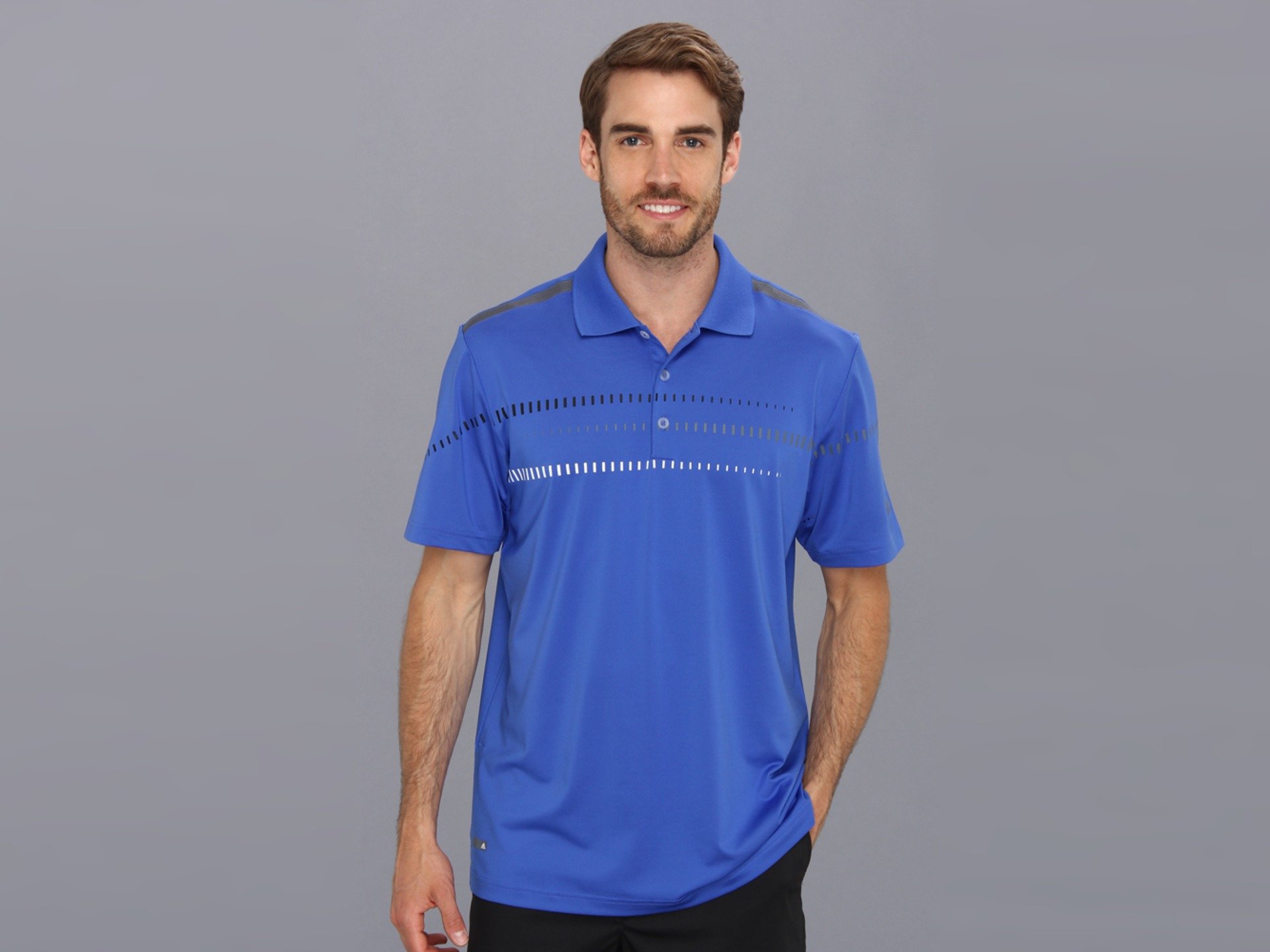 adidas SPORTING_GOODS adidas Golf Men's Puremotion Tour Climacool Digital Print Polo, Vivid Blue/Lead/Black/White, Small