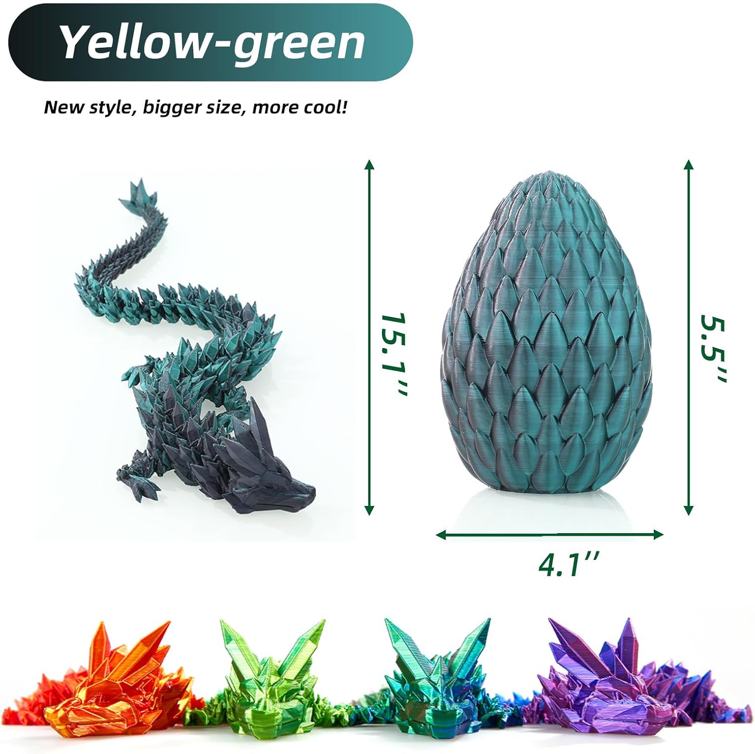 3D Printed Crystal Dragon Egg, 15 Inch Articulated Dragon image 3