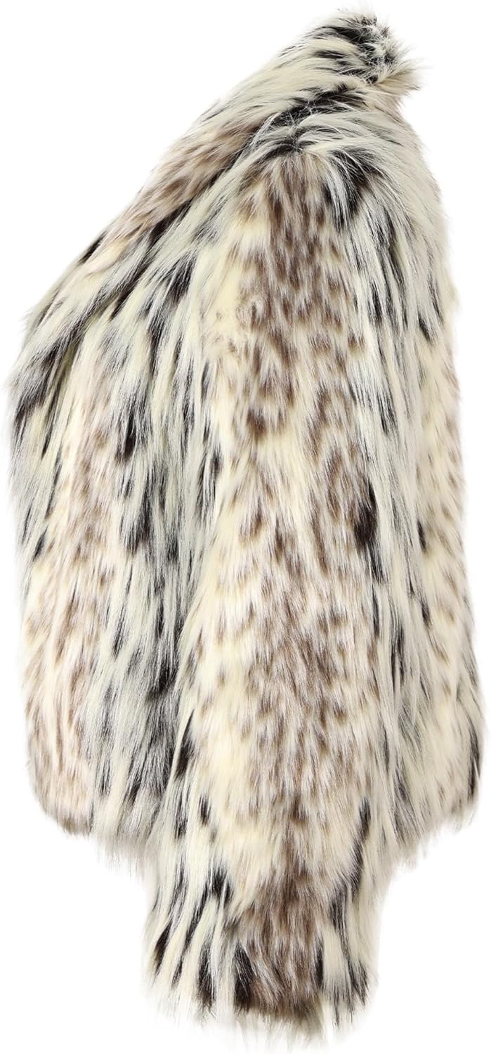 Women's Faux Fur Winter Coat Open Front Long Sleeve Fluffy Tabby Leopard Mix Color Coat With Pockets - Image 5