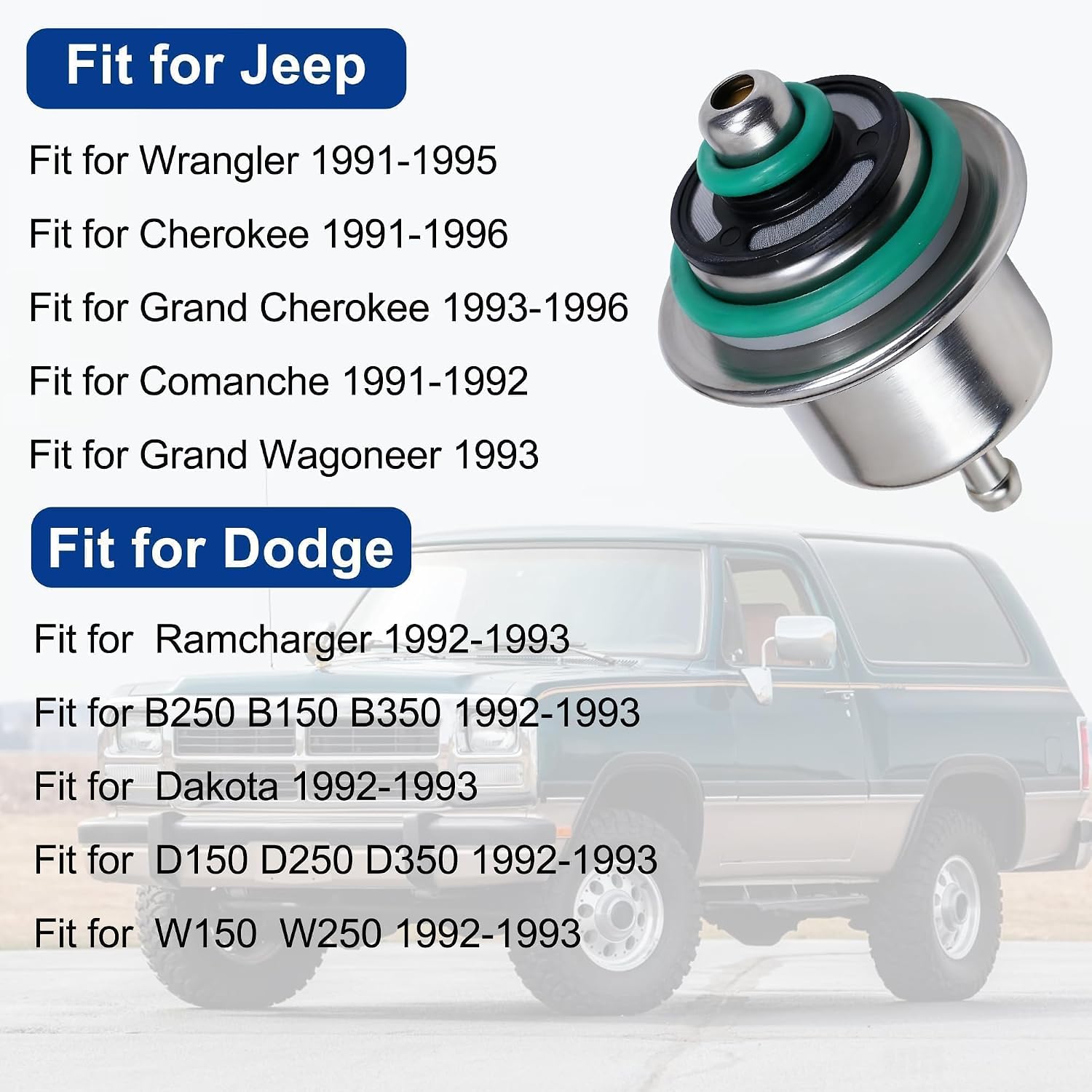 Fuel Injection Pressure Regulator with Ring Fit for B150 B250 B350 D150 D250 D350 Dakota Ramcharger W150 W250 W350 Cherokee Comanche Grand Cherokee Grand Wagoneer Wrangler Replace 12460604 PR210