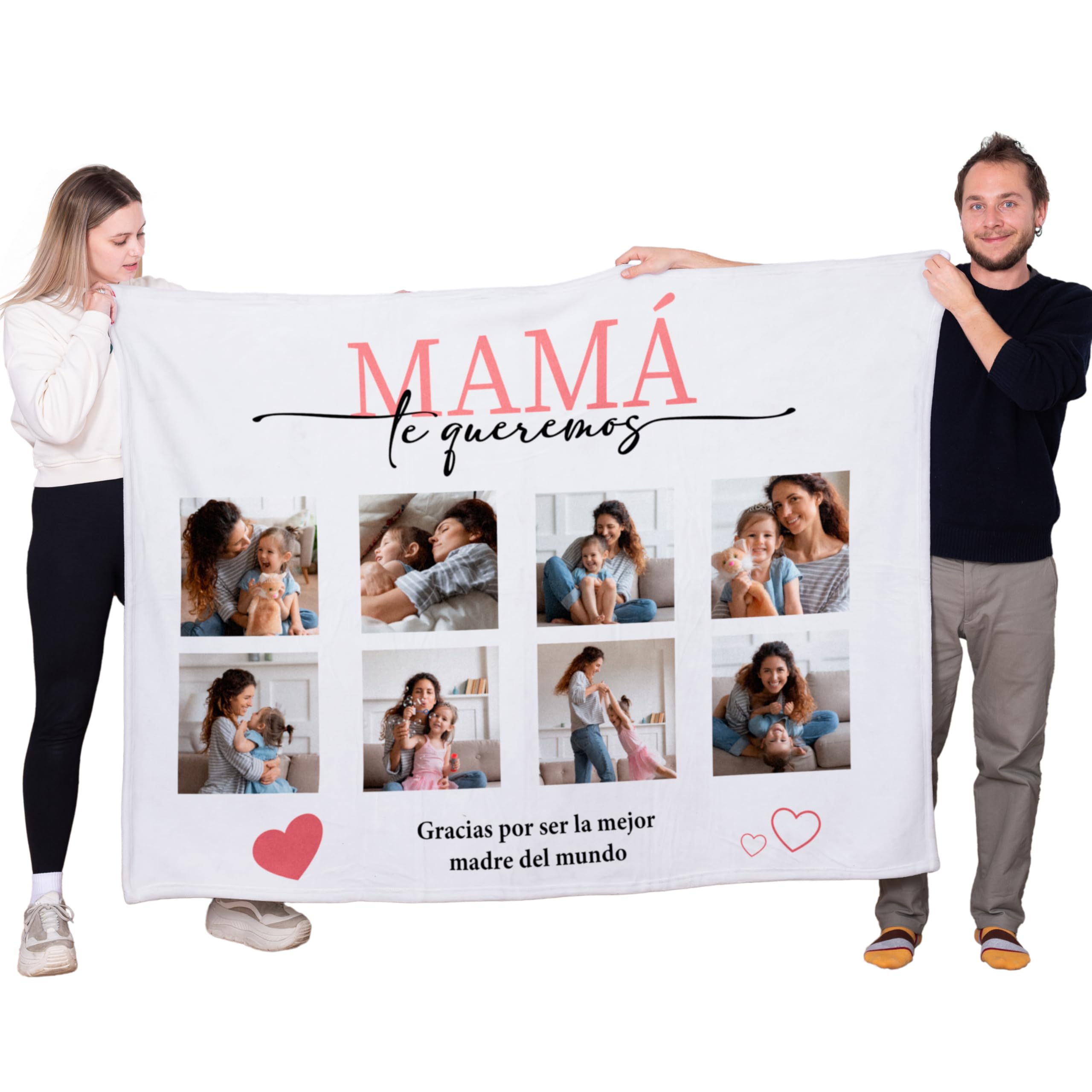 Regalo Original - Manta Personalizada con Collage - Material Coralina- Ideal para día de la Madre - para Sofá o Cama de Abrigo en Invierno - 170x130 cm